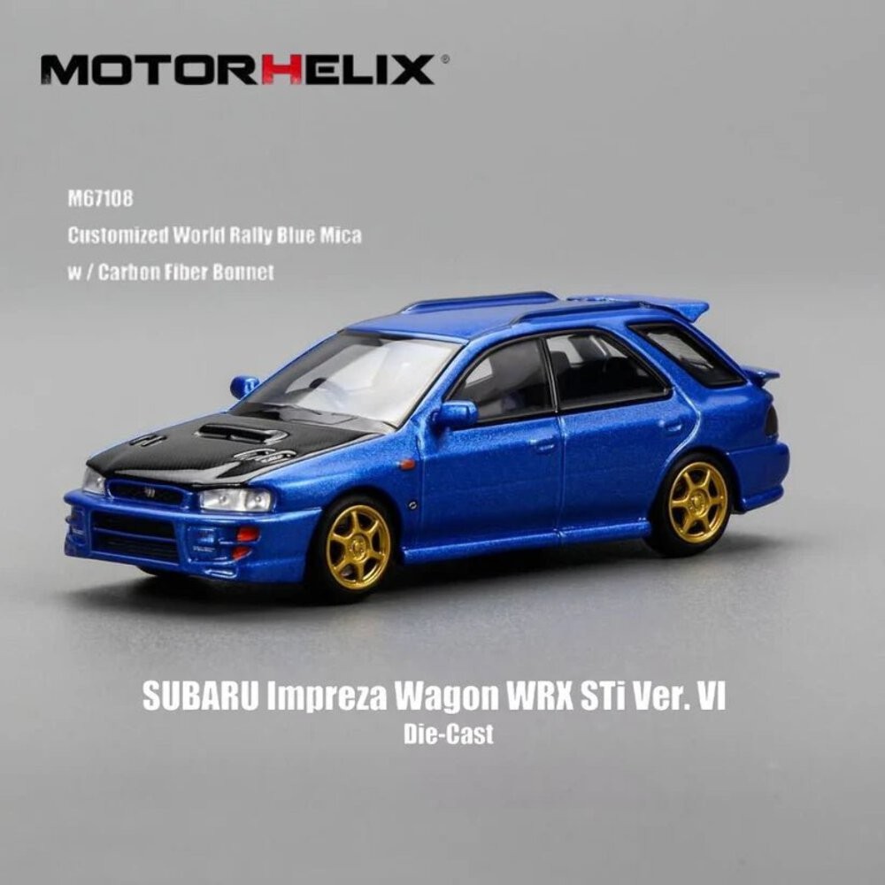 Motorhelix 1/64 Subaru Impreza Wagon WRX STI Ver. VI Rally Blue With Carbon Fibe