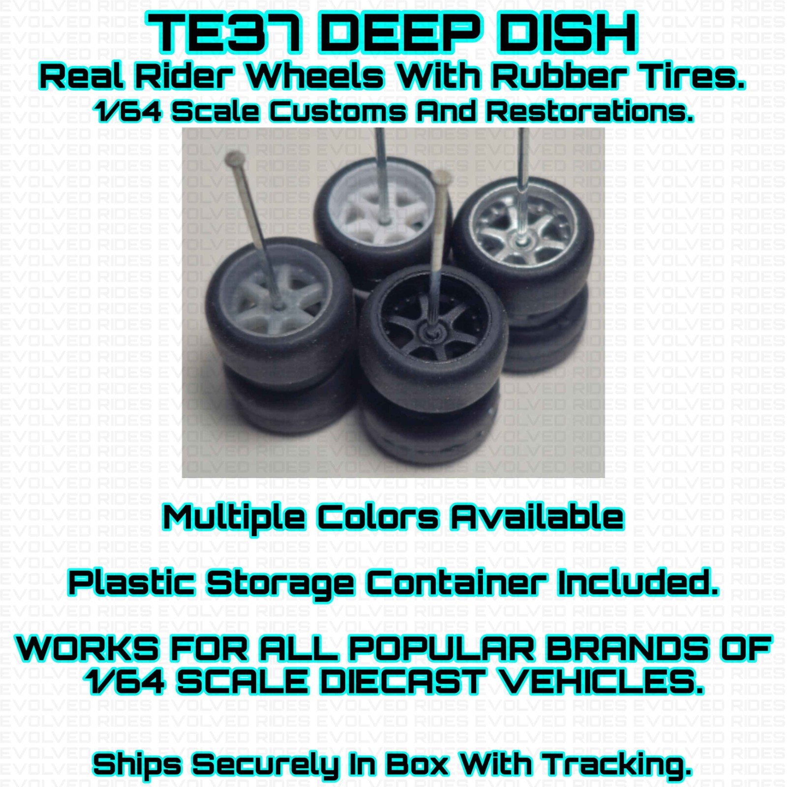 Deep Dish 6 Spoke Real Rider Wheels Rubber Tire For 1/64 Scale Hot Wheel & Other