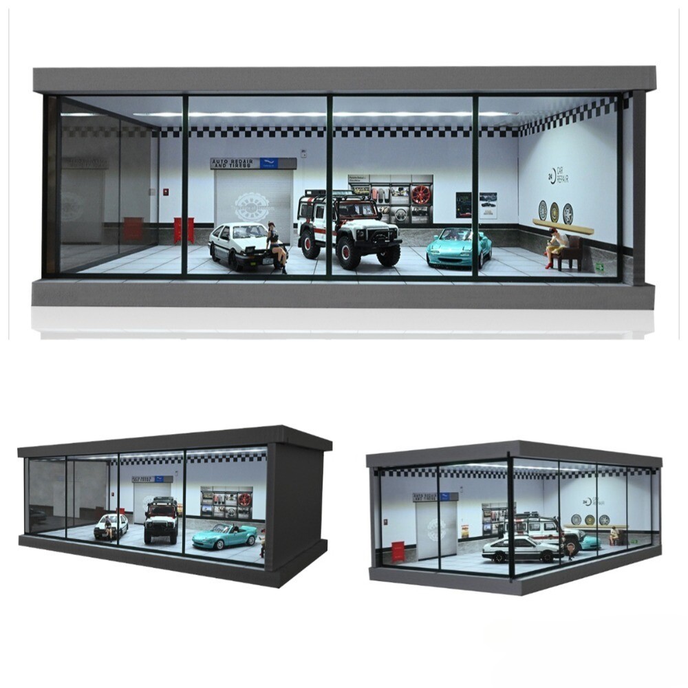 Diorama 1/64 Car Garage Model Lights City Car Showroom Scene Display Model Gifts