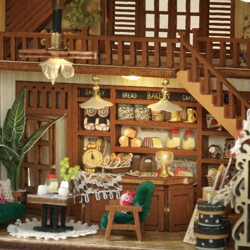 DIY Wooden Dollhouse Kit Furniture LED Lighting Wooden Building Model Gifts
