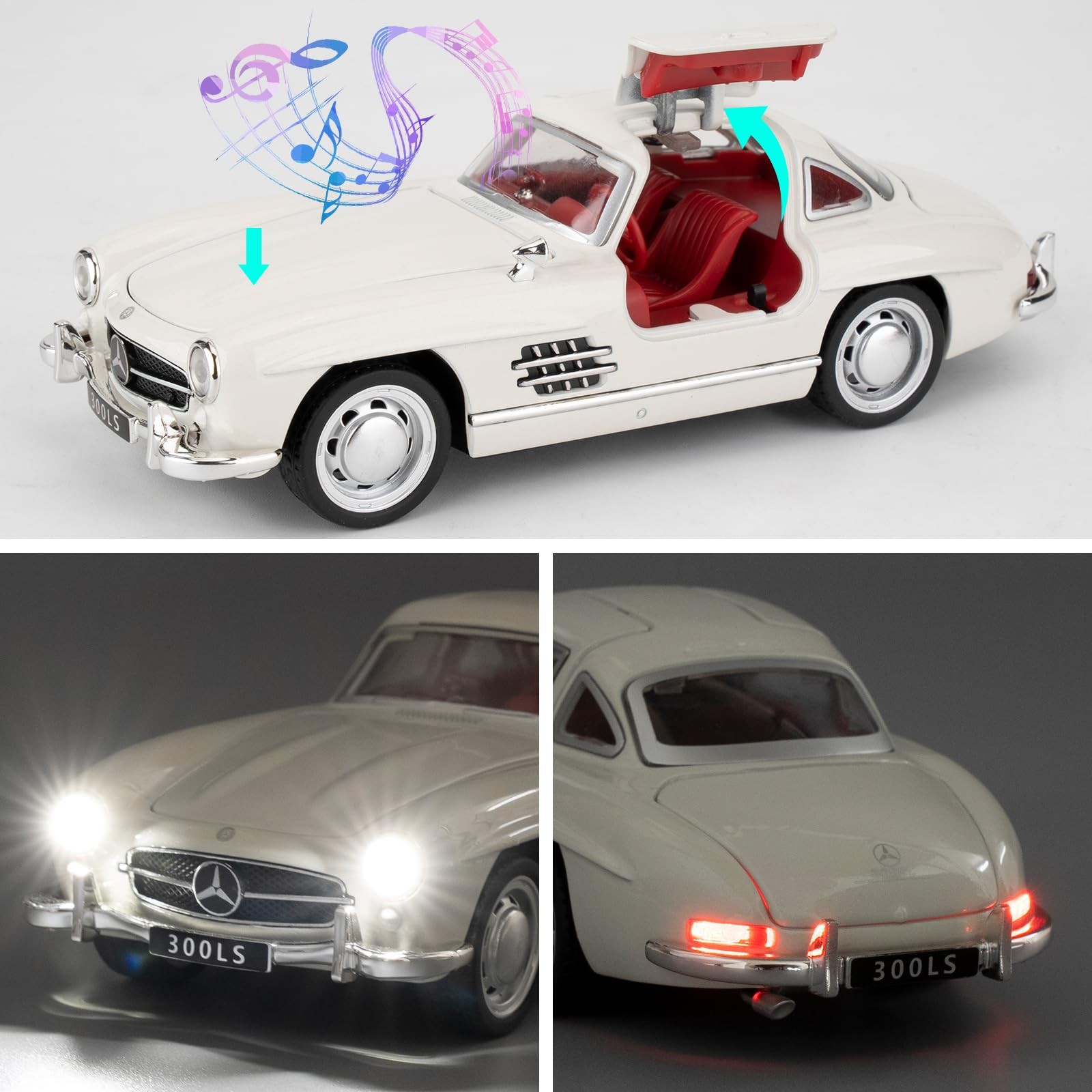1955 300sl Vintage Car Toy, 1/32 Toy Car with Sound and Light Function, Child…