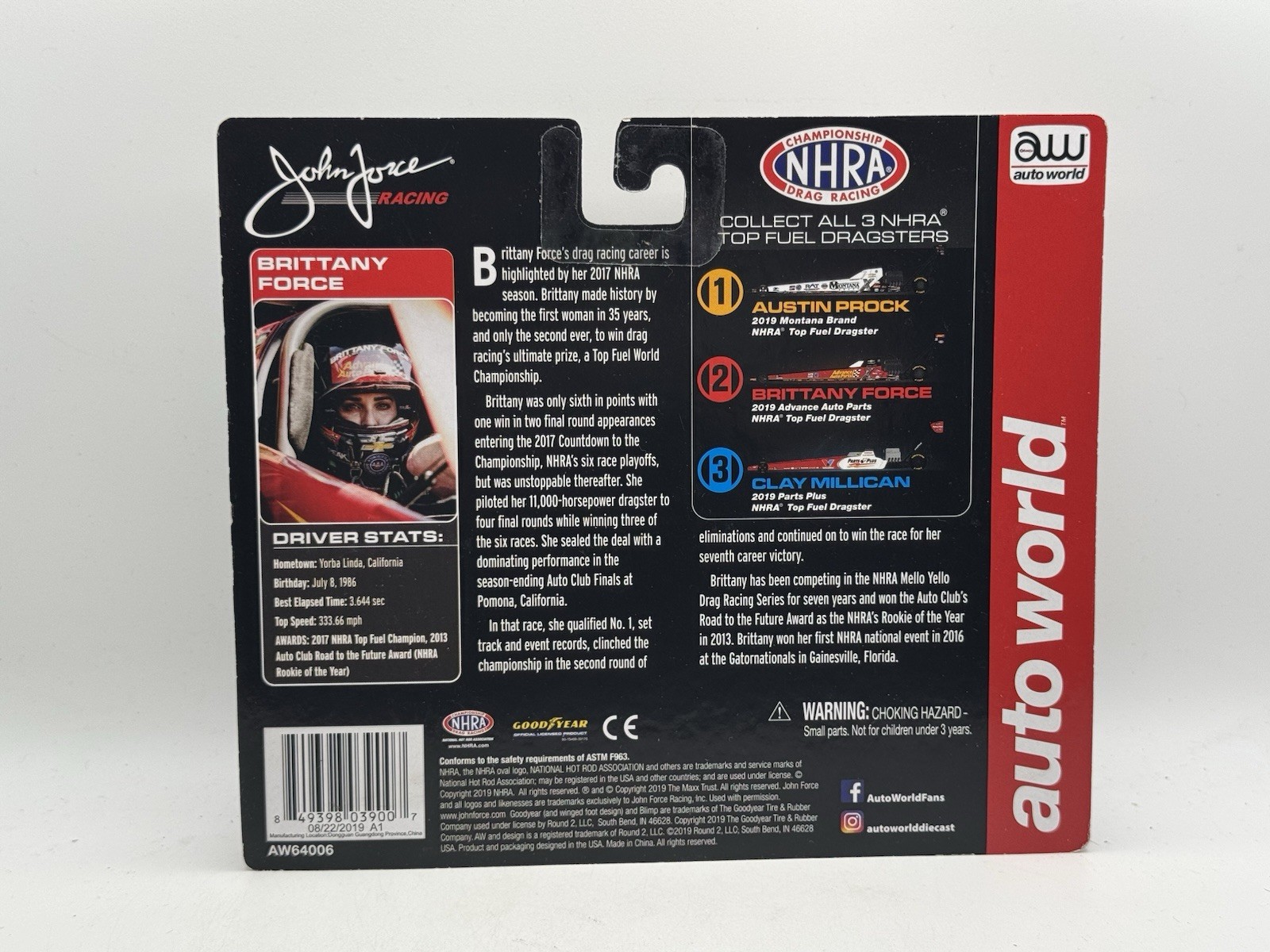 Auto World NHRA Advance Auto Parts Brittany Force Top Fuel Dragster 1:64 Diecast