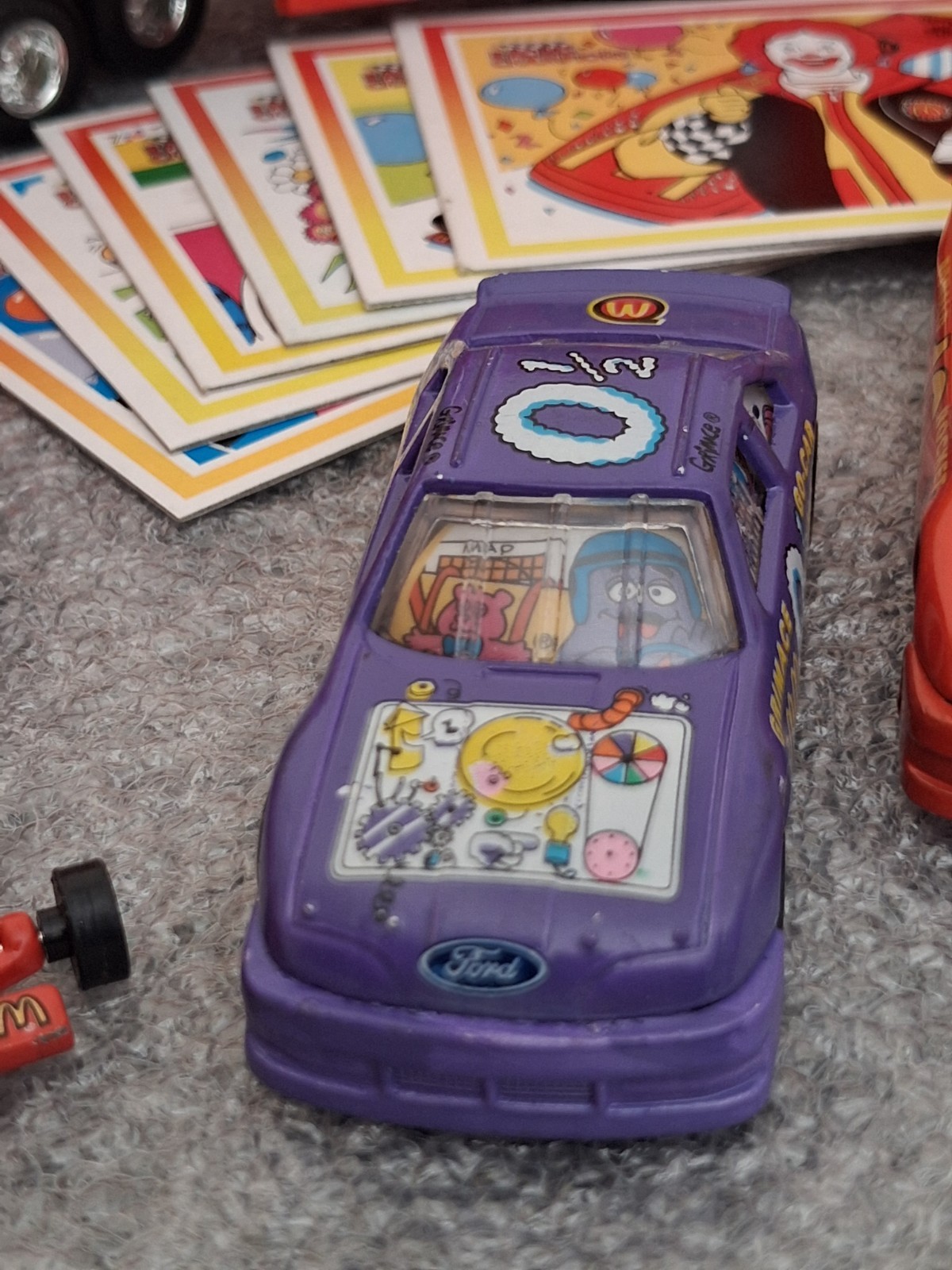 Lot of 1994 McDonaldland Transporter & 7 Car Racing Team set 1-64