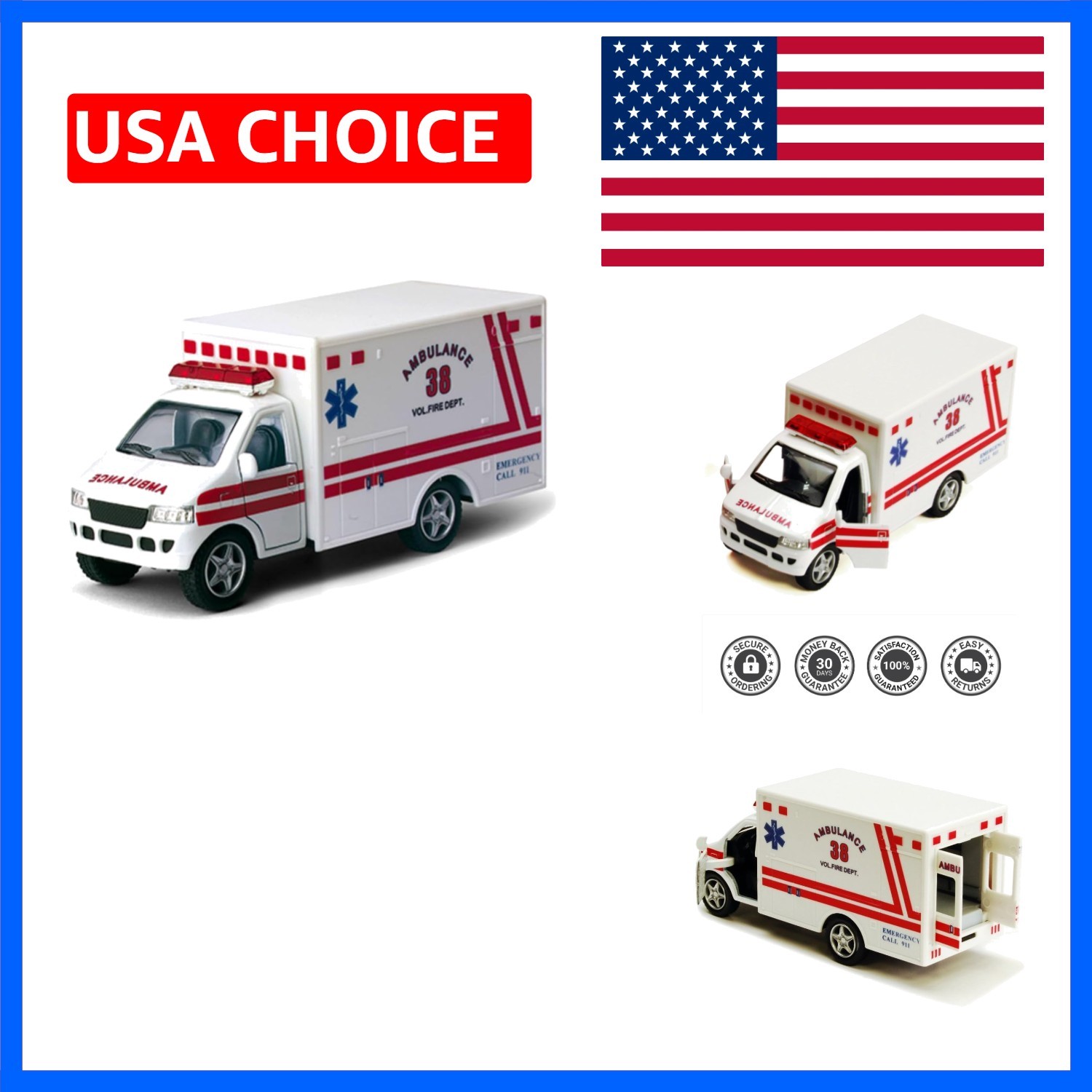 Rescue Team Ambulance 5″ Die Cast Metal Cabin w/Pullback Action