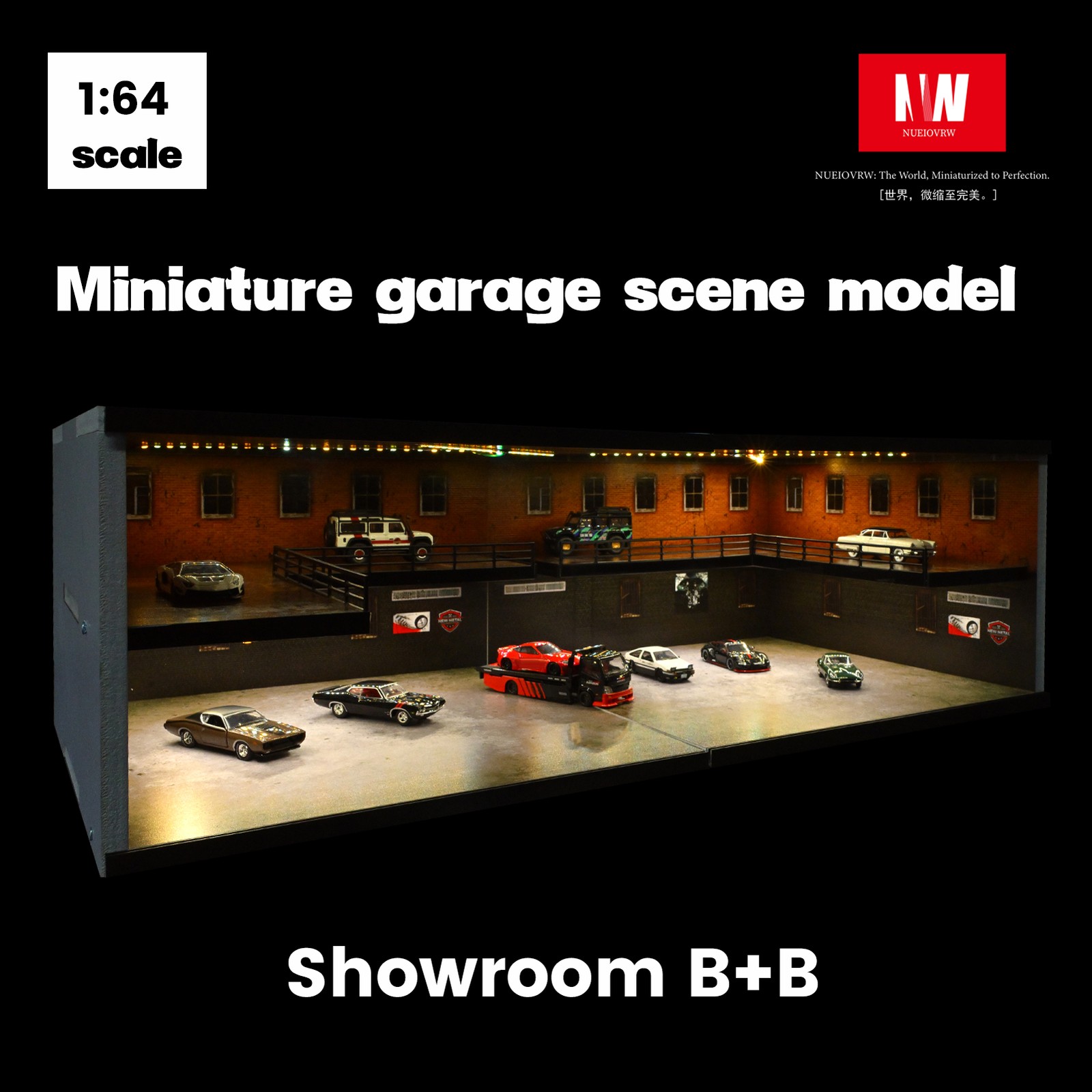 Diorama 1/64 Diecast Car Garage Model LED Lighting Parking Lot Display Case US
