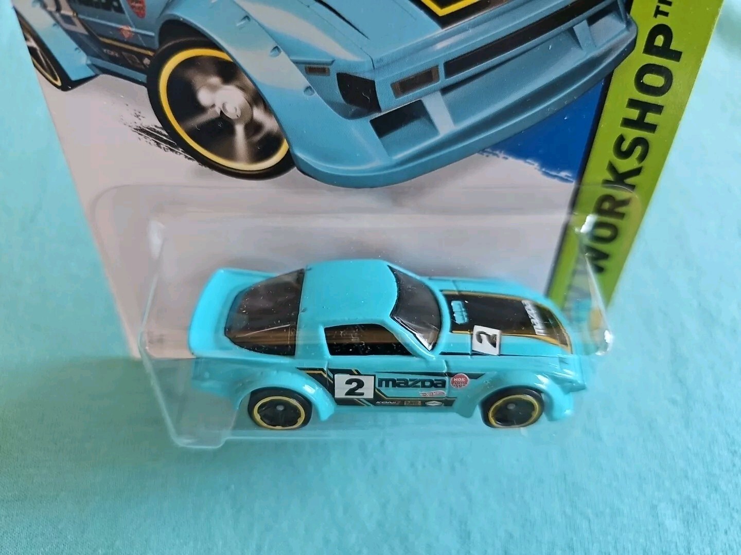 2015 Hot Wheels MAZDA RX-7 Light Blue 193/250 GREAT CARD Speed Team KMART COLOR