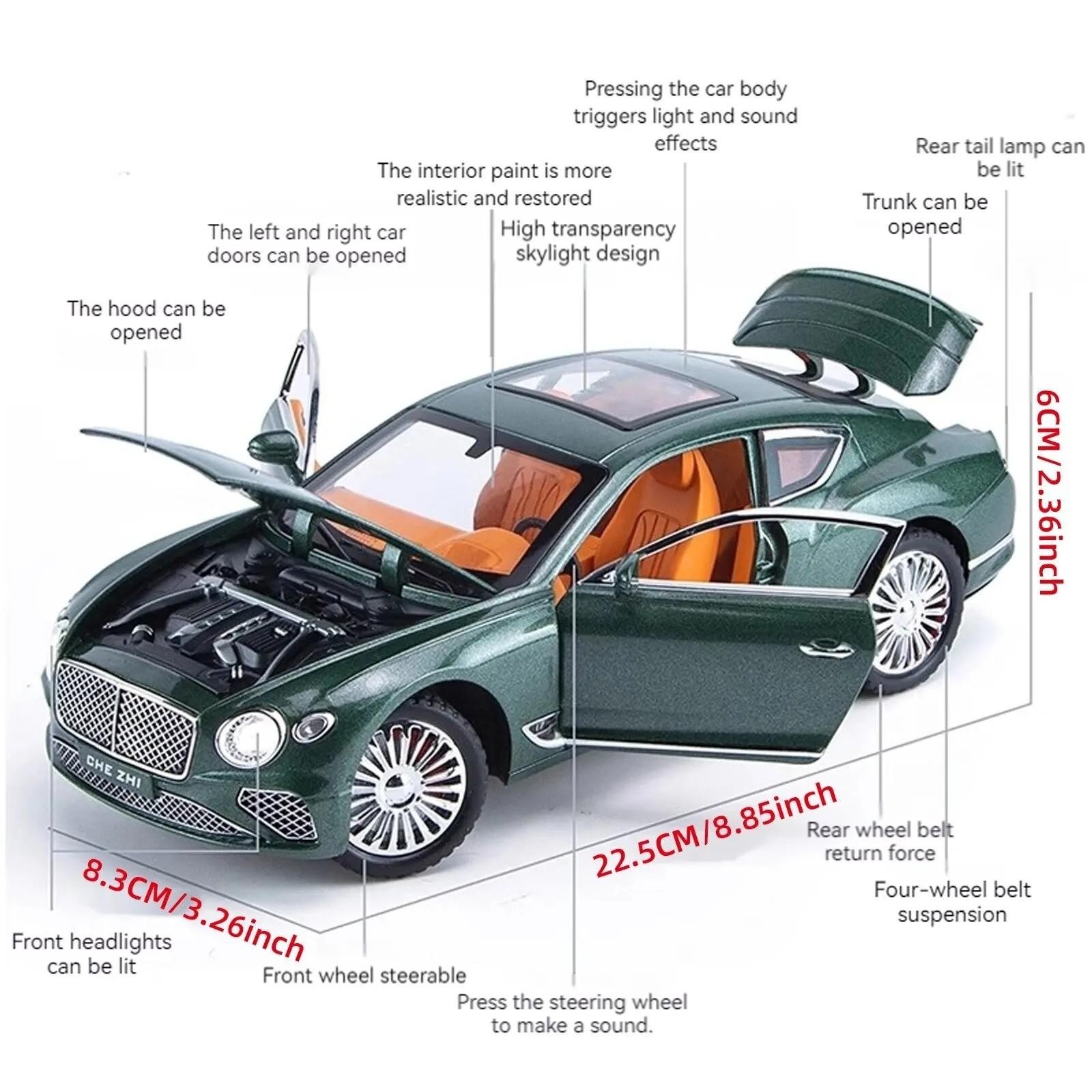 1:24 BENTLEY Continental GT Alloy Diecast Car Sound & Light Gift Collectible NEW