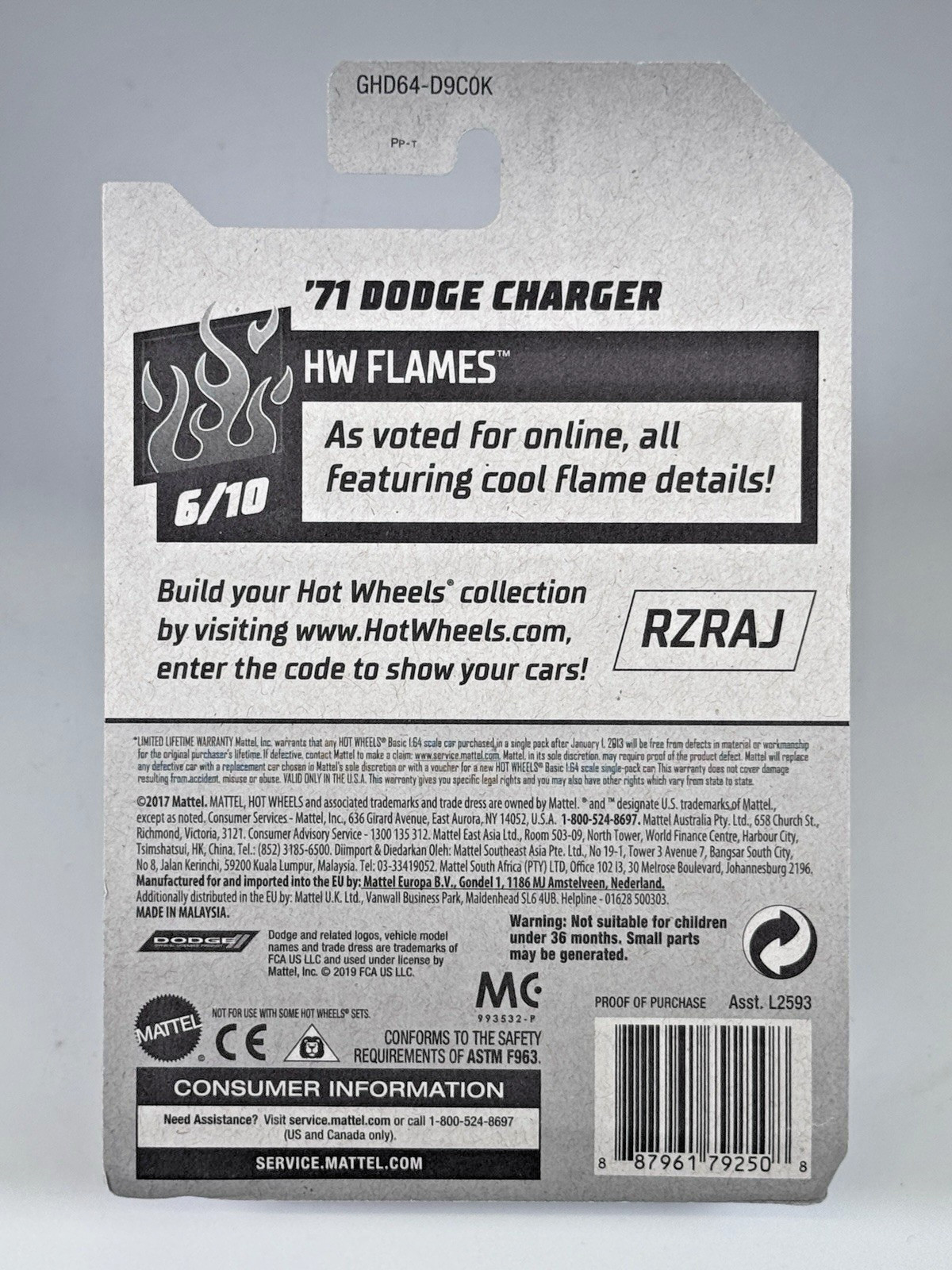 Hot Wheels ‘71 Dodge Charger HW Flames 6/10 Yellow