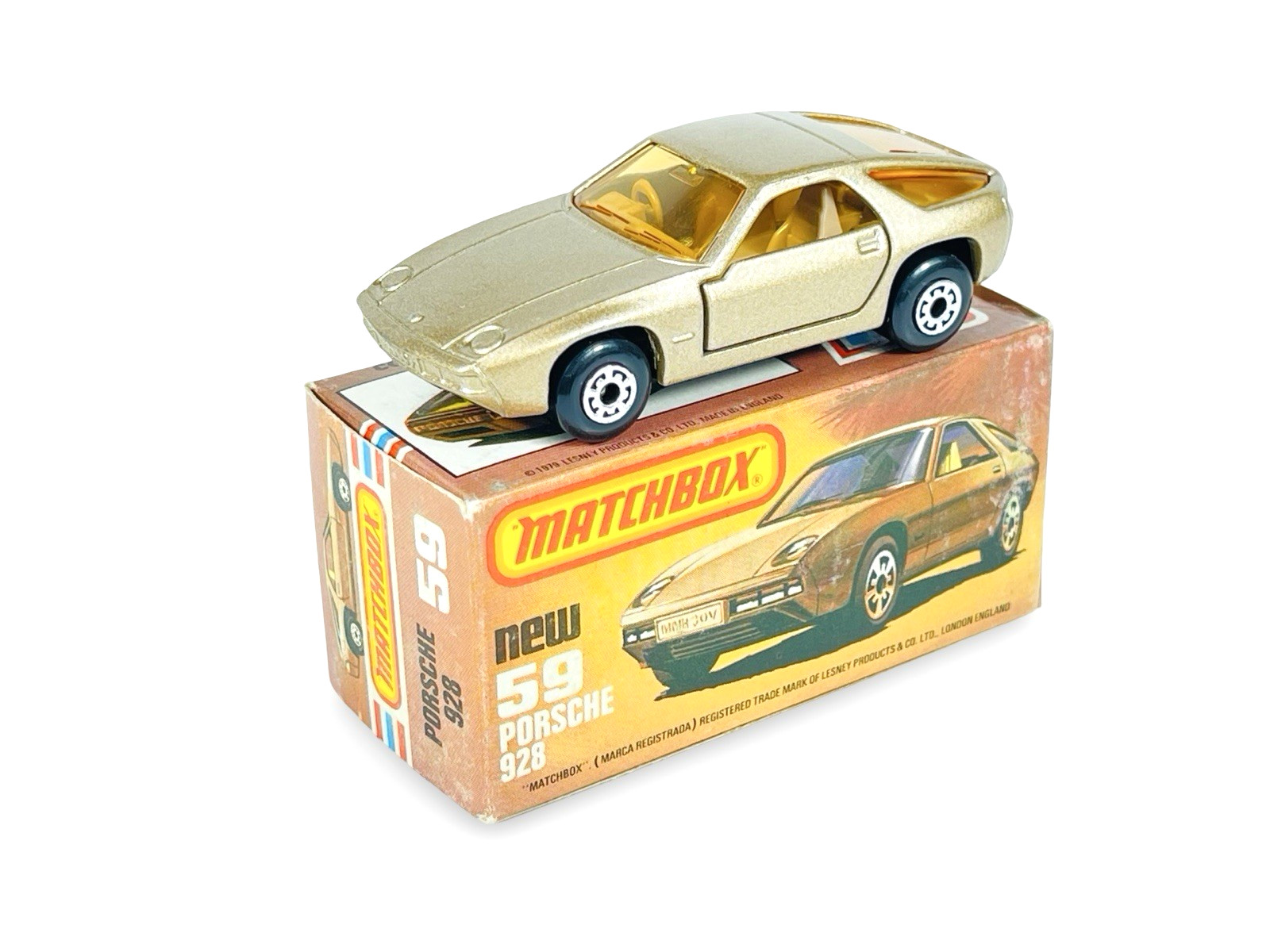 Matchbox Lesney Superfast MB59 Gold Porsche 928 w/Original L Box
