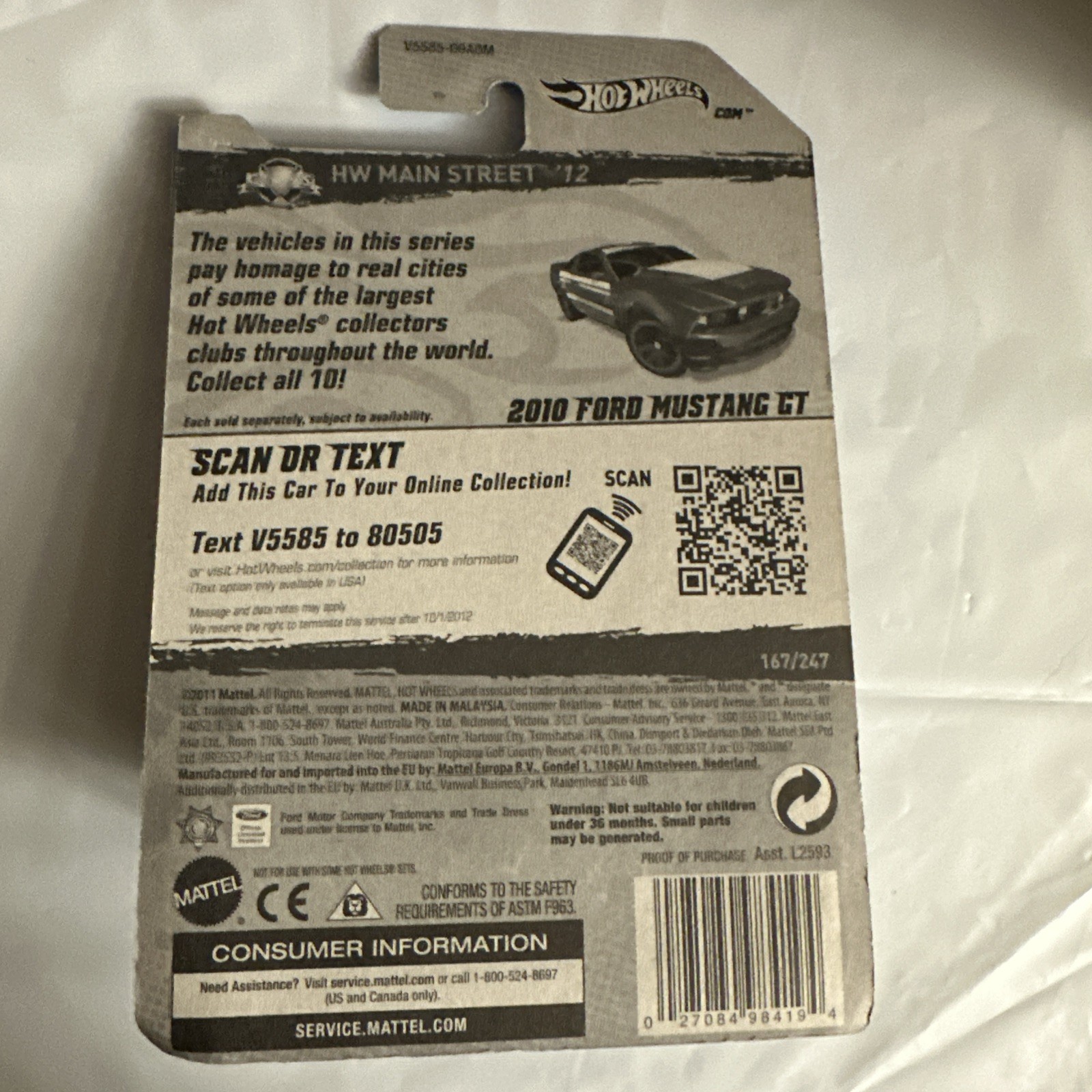 Hot Wheels Main Street ’12 2010 Ford Mustang GT #167 NIB Sheriff Kootenai Co