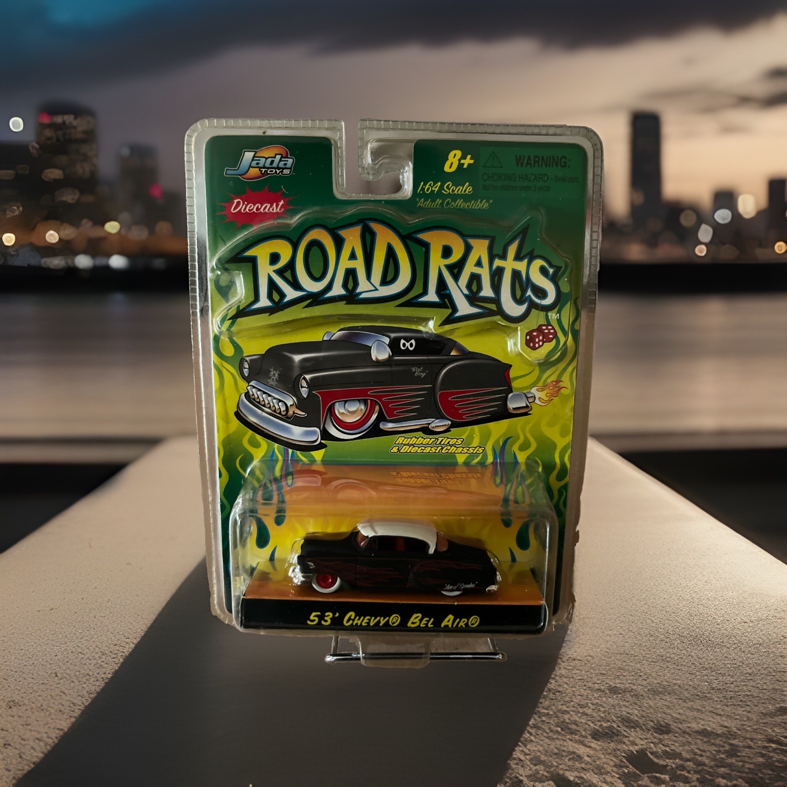 2002 Jada 1:64 Road Rats ’53 Chevy Bel Air Black w/Multi-Color Flames G33