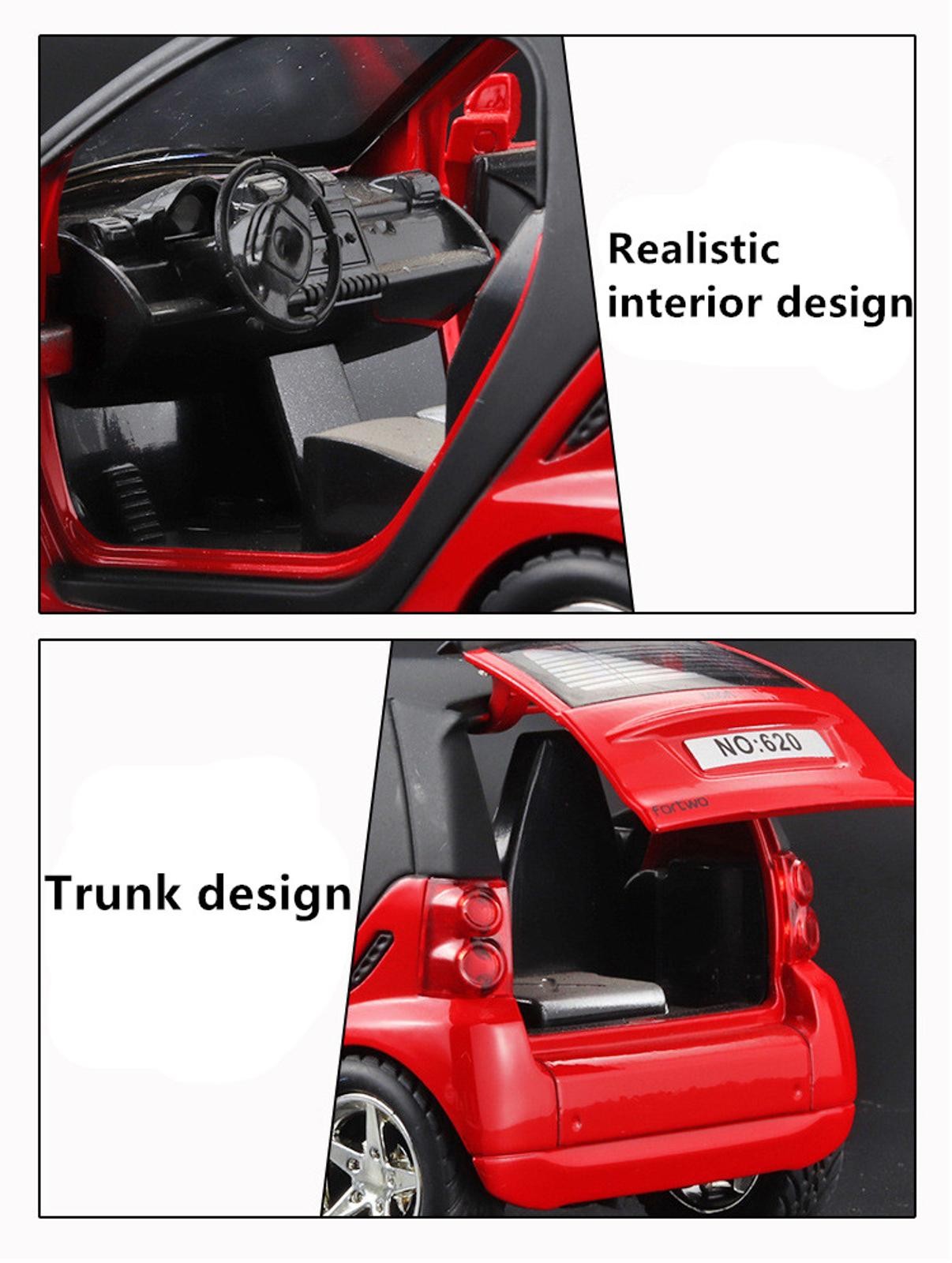 Red Model Car Toy Vehicle Kid Gift With Sound&Light Effect For Smart ForTwo 1:32