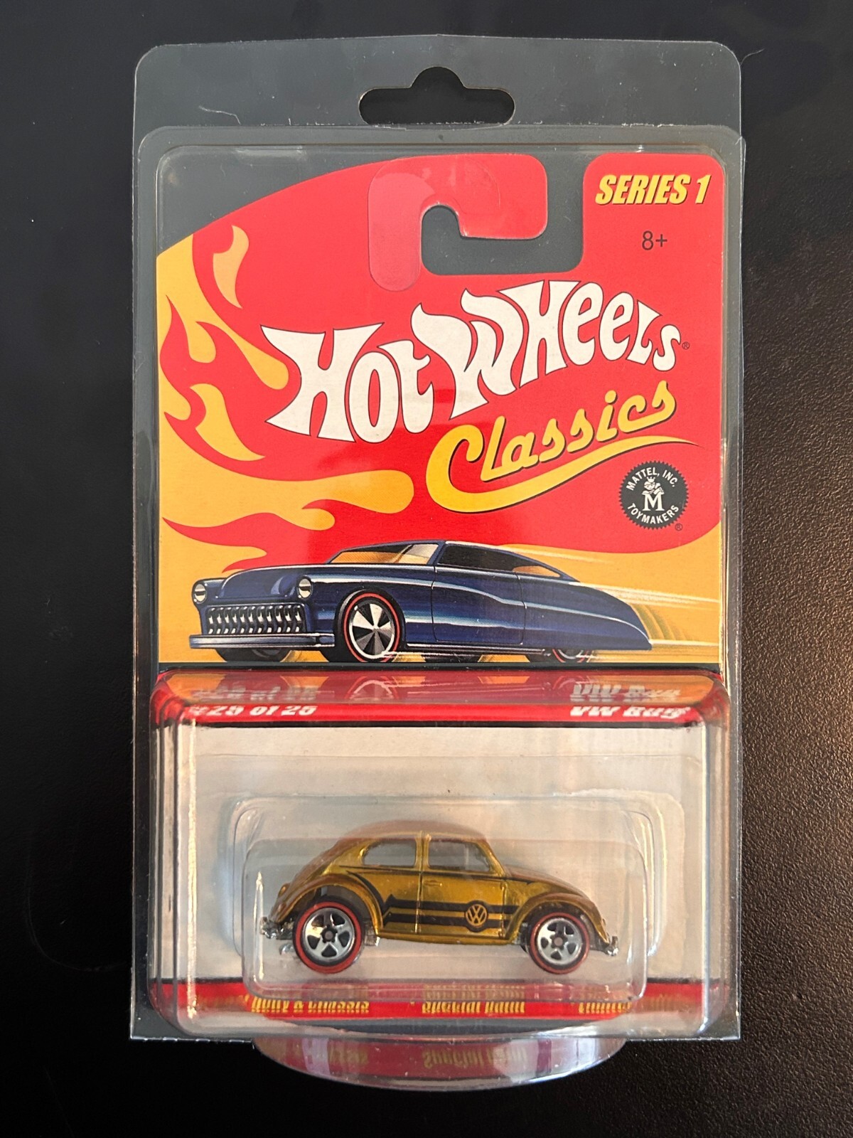 2004 Hot Wheels Classics Series 1 #25 of 25 VW Bug Gold Plastic Protective Case
