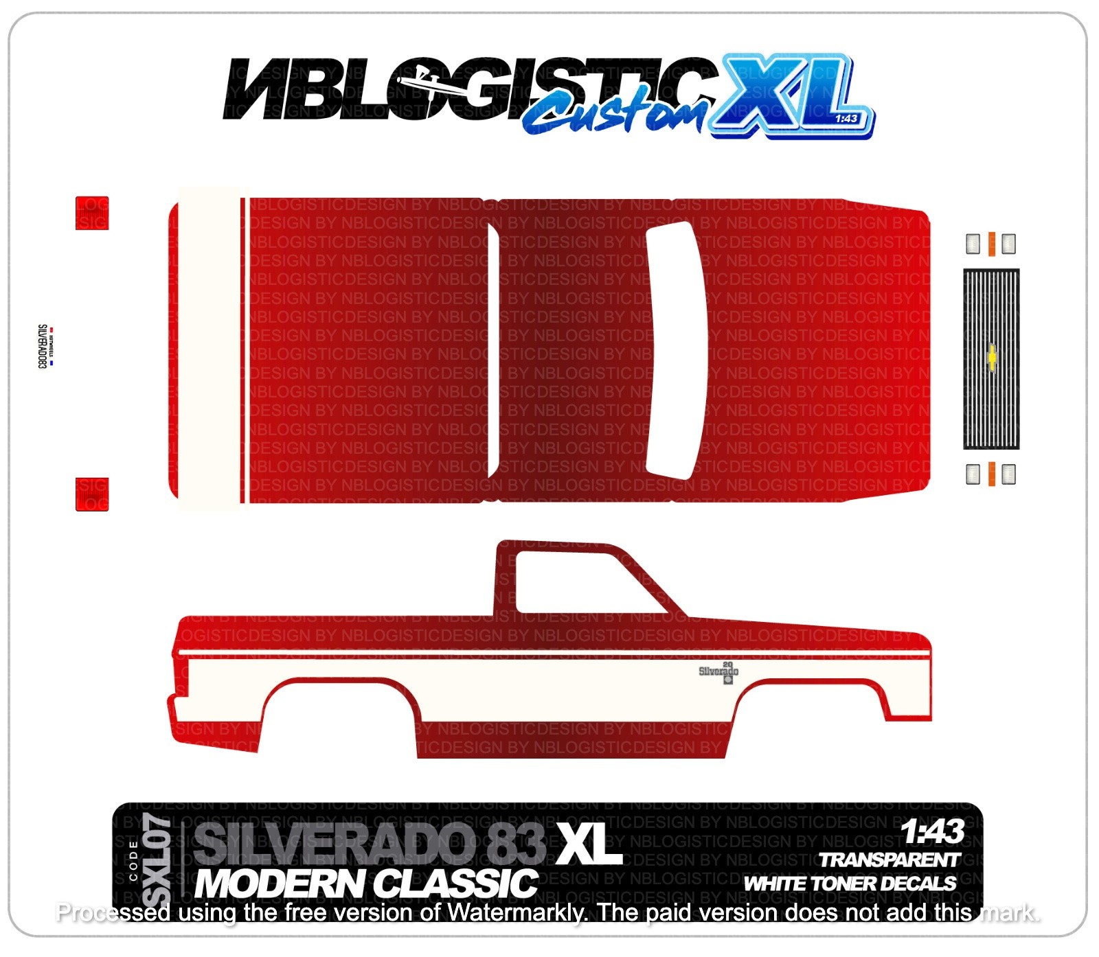 1/43 XL ’83 CHEVY SILVERADO CUSTOM WATERSLIDE DECAL FOR HOT WHEELS XL