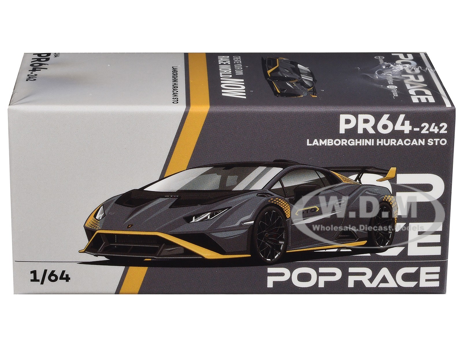 LAMBORGHINI HURACAN STO MATT GRAY 1/64 DIECAST MODEL CAR BY POP RACE PR640242