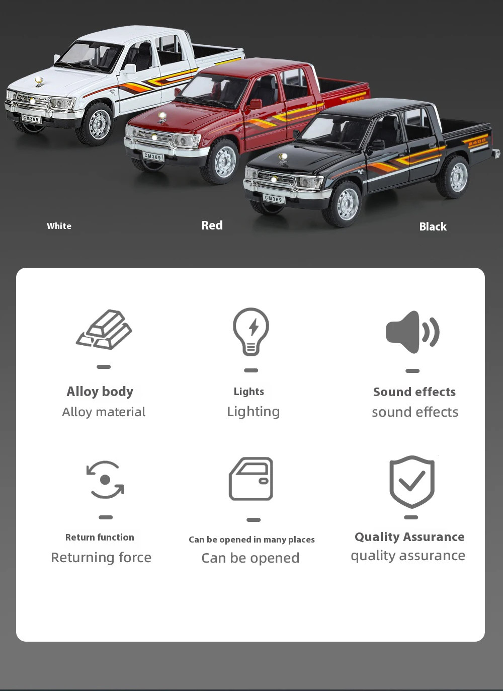 1:32 Toyota Hilux Alloy Model Off road Pickup with Sound and Light Diecast Toy