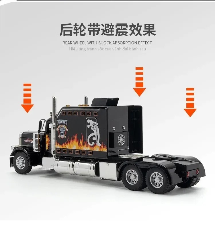 1:24 Diecast Vehicle for Peterbilt Heavy Truck 389 Model Truck Toy Sound Light