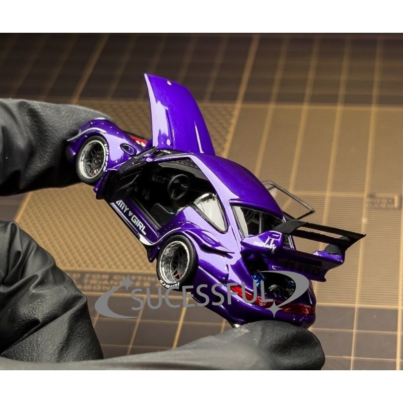 PGM 1/64 Purple Porsche RWB 993 Full Open Diecast Metal Model BN