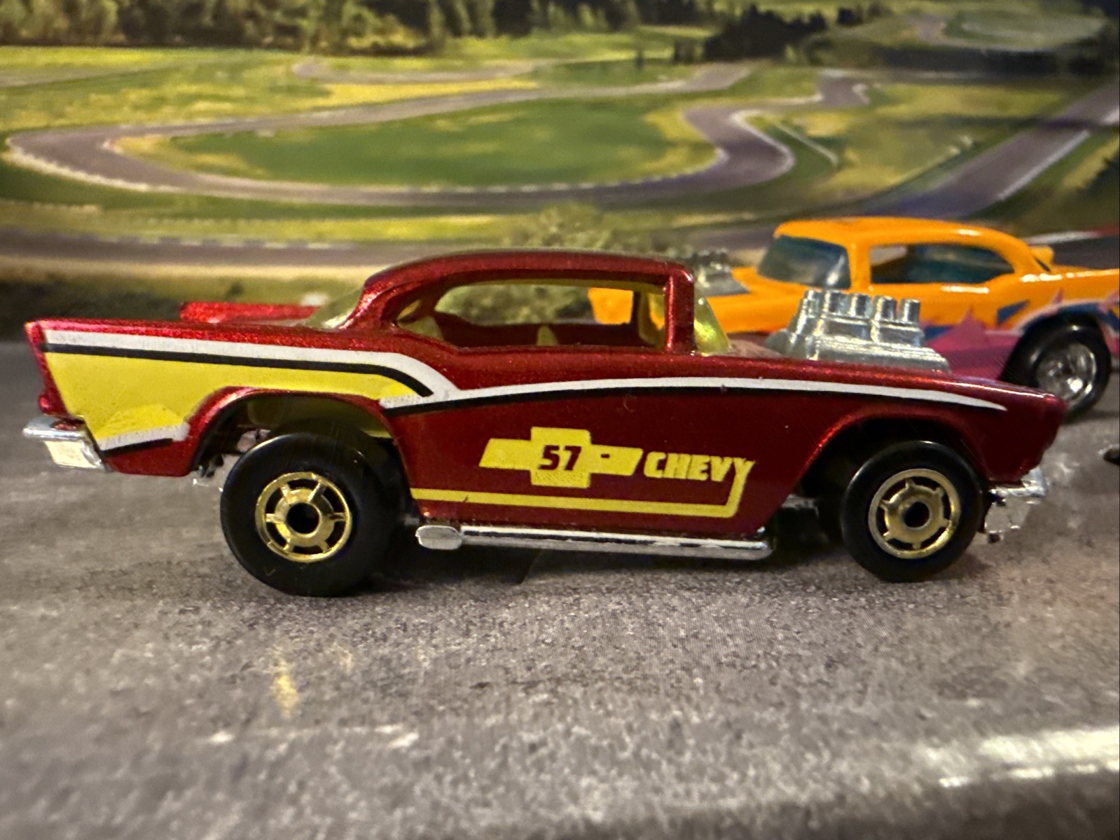 Hot Wheels 57′ Chevy Hot Rod Metal Flake Maroon Red GHO Cal Custom Editors Choi