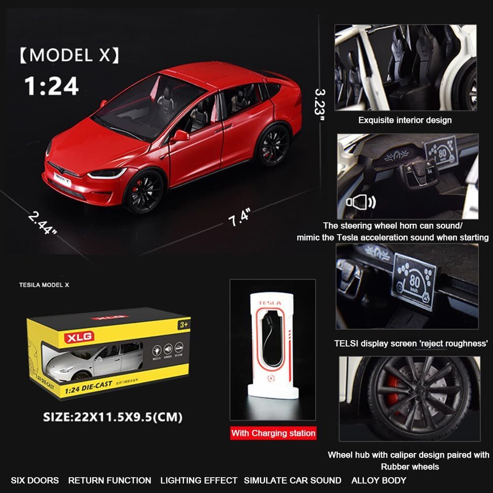 1:24 Scale Tesla Model X Alloy Car Model Diecast Toy Vehicles with Charger