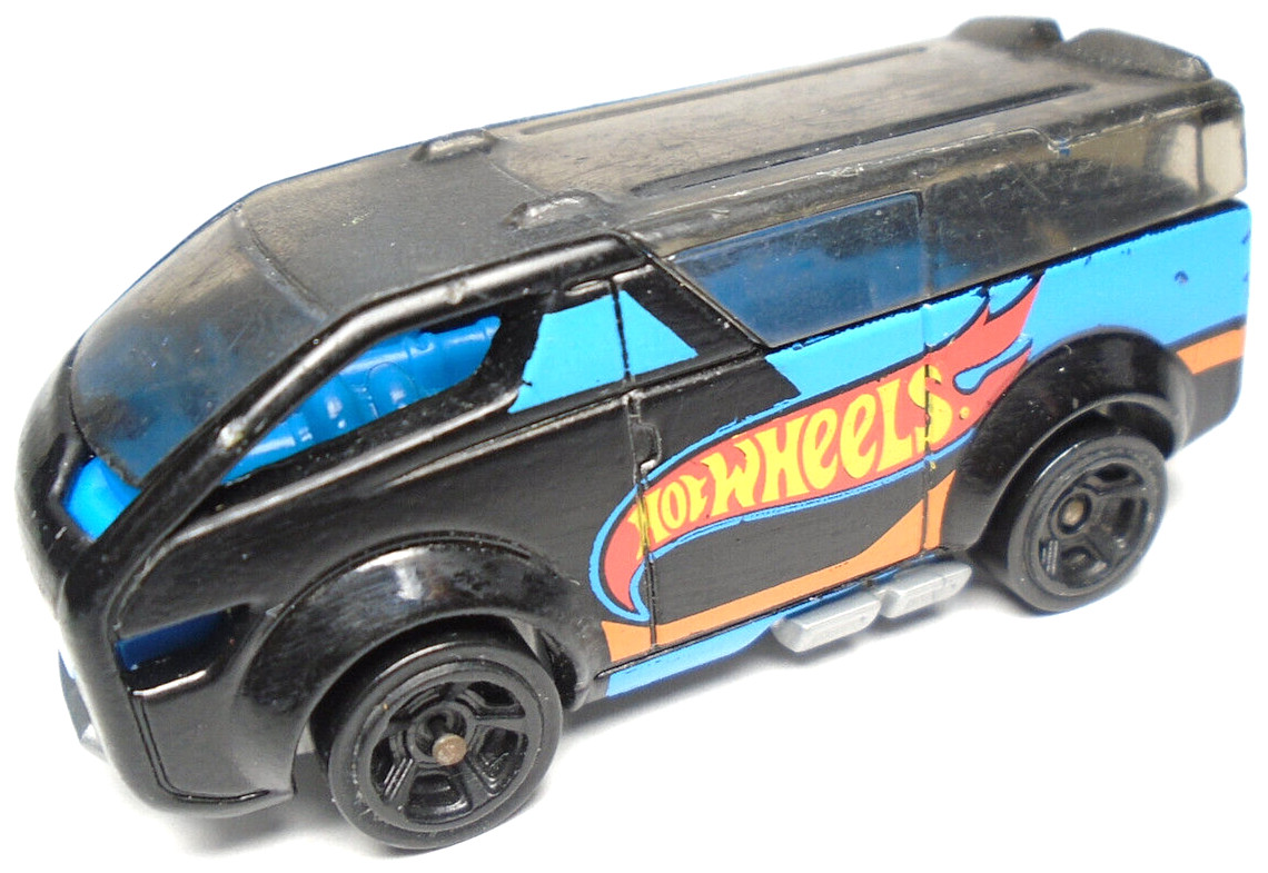 2013 HOT WHEELS BDC73 VANSTER BLACK & BLUE 1:64 DIECAST 2.5 ” VAN W/ ORANGE RED