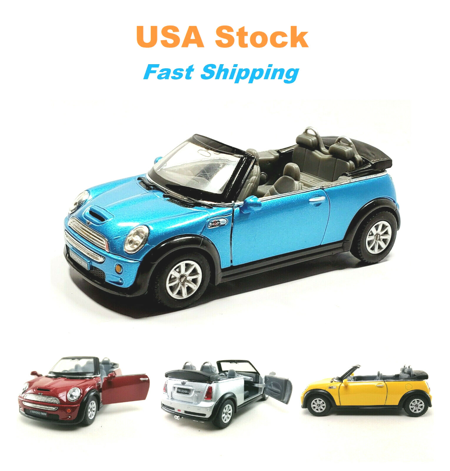 Mini Cooper S Convertible, Kinsmart, Diecast Model Toy Car, 4 Colors, 5”, 1:28