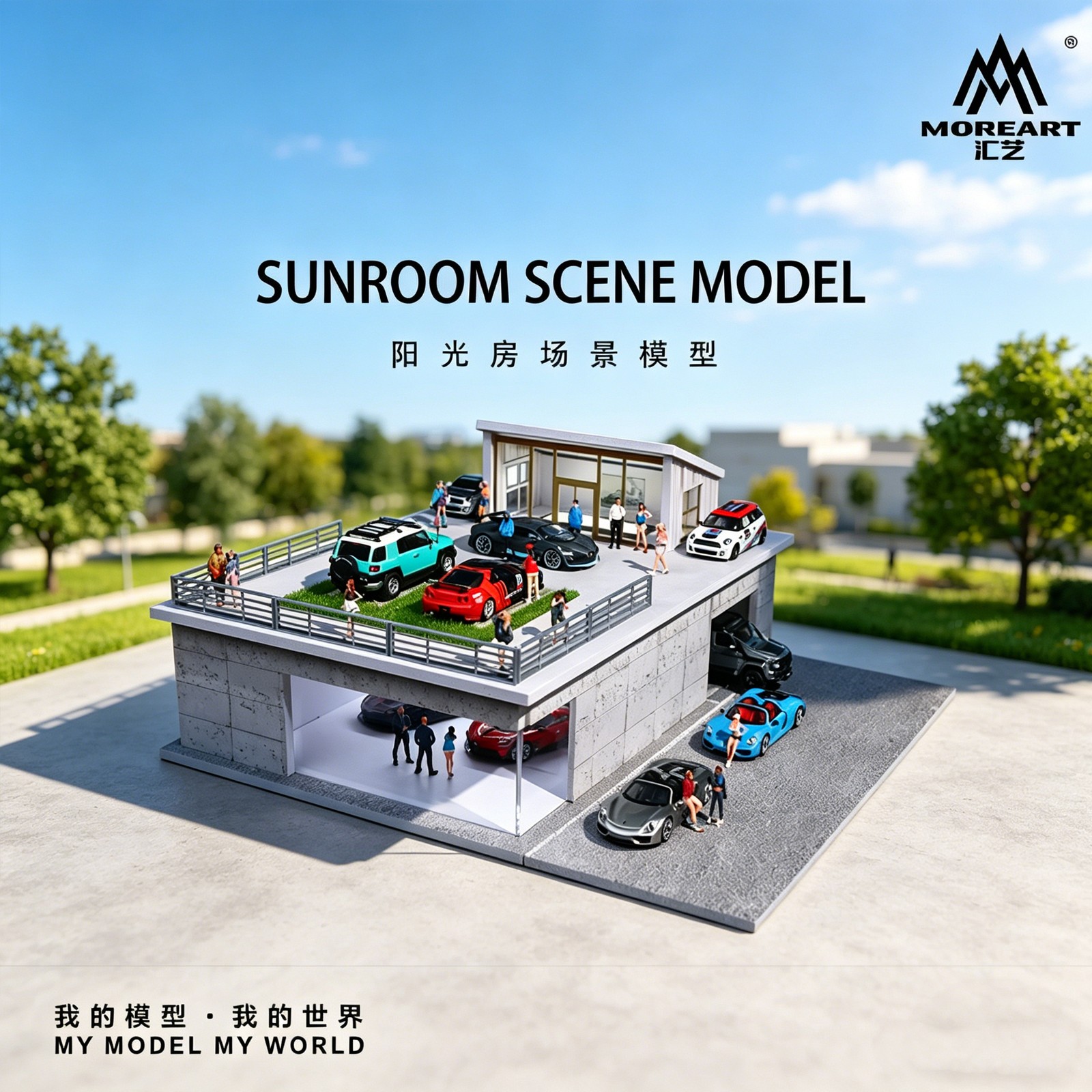 US 1/64 Diorama Garage Model LED Lighting Model Car Display Parking Lot Scene