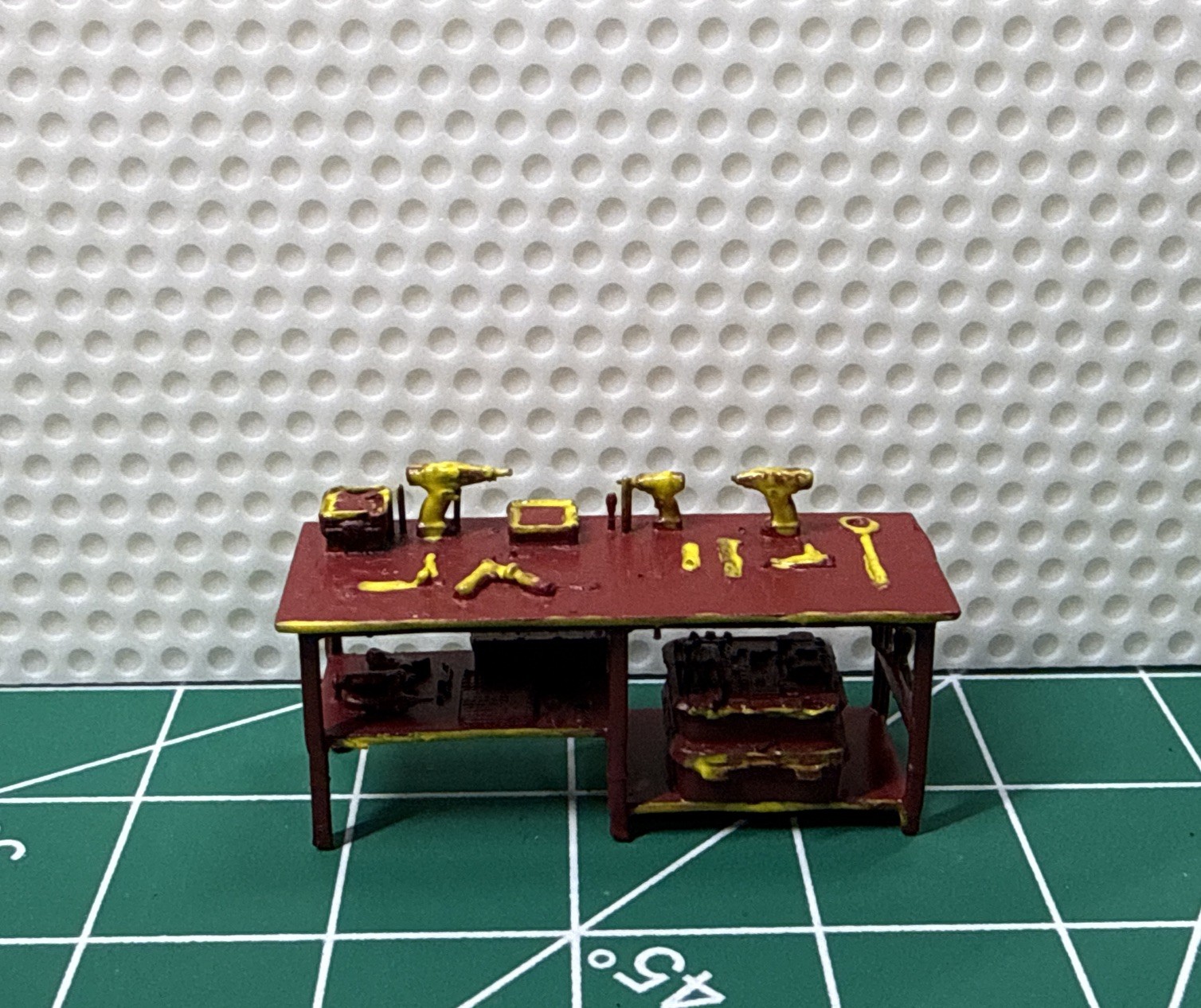 1:64 Workbench Garage Workshop Prop Painted Red & Yellow – Made & Shipped In USA