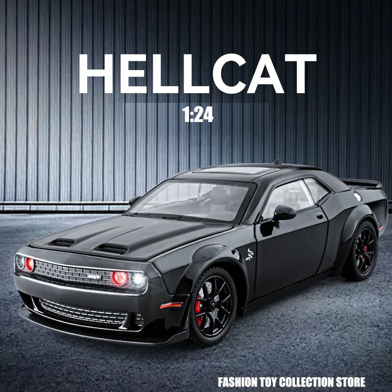 1:24 Dodge Challenger Hellcat Alloy Diecast Toy Car Model Sound Light Pull Back