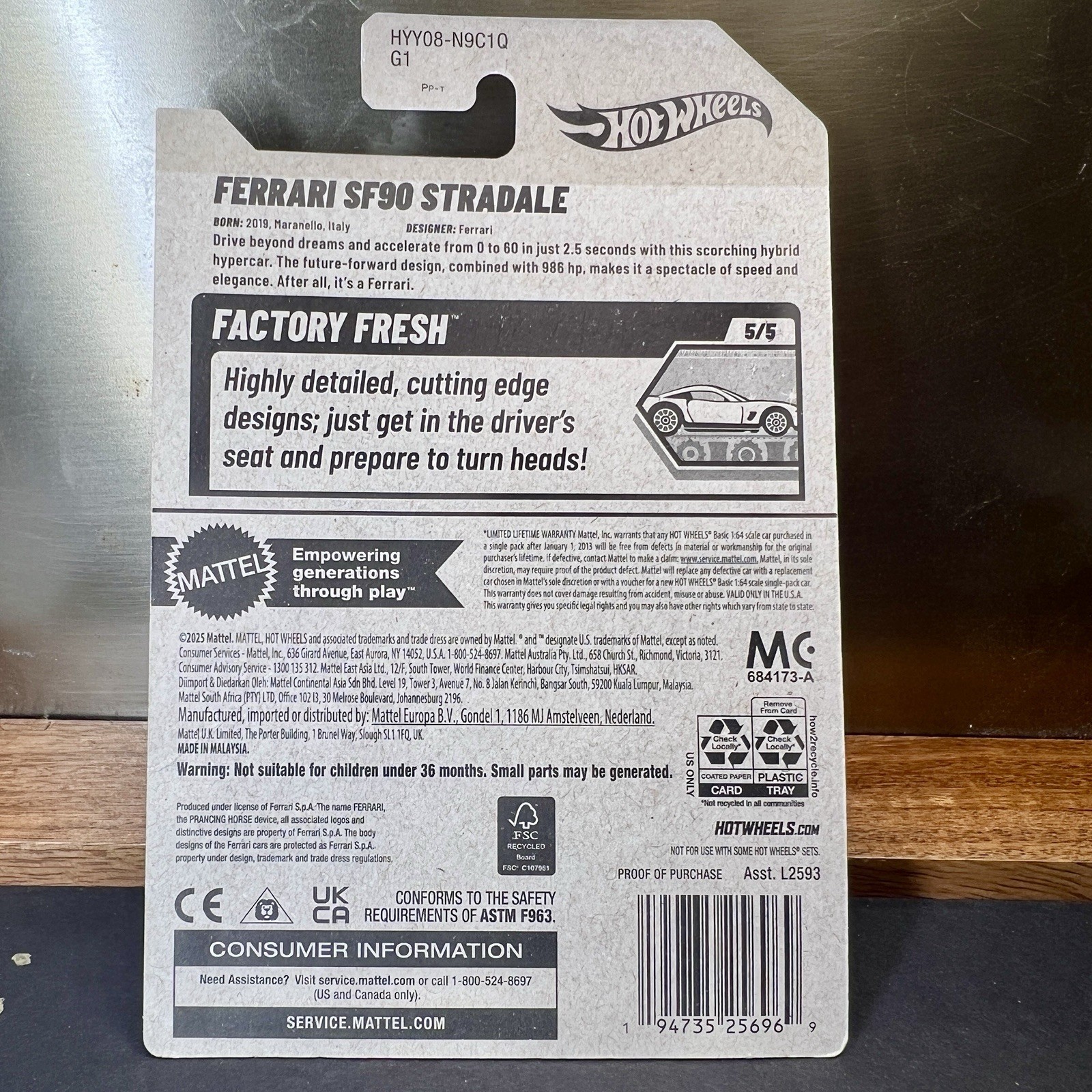 Hot Wheels SF90 Stradale Factory Fresh Ferrari Gray Diecast Car 1:64 2025