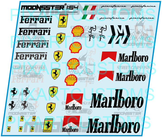 White Toner 1/64 Water Slide Decal Set Ferrari Red For Hot Wheels