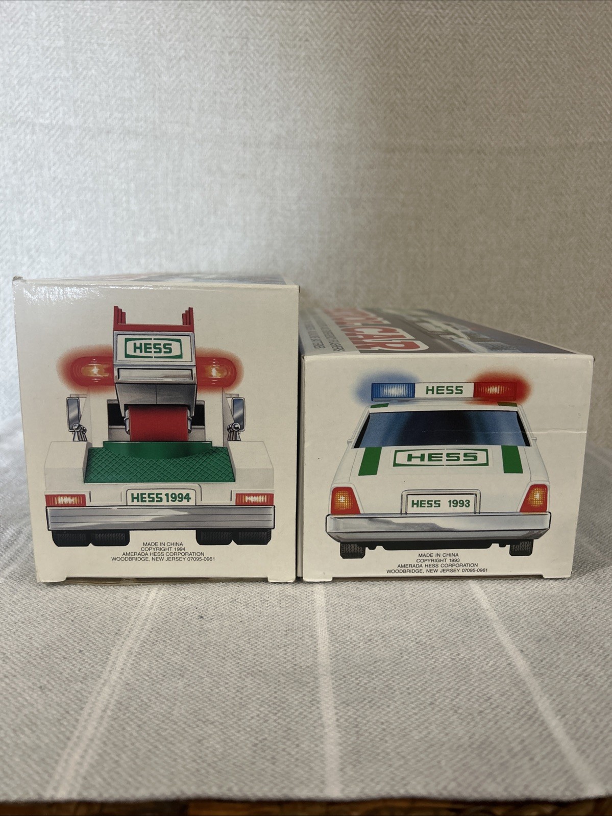 1993 HESS POLICE PATROL CAR & 1994 HESS RESCUE TRUCK VINTAGE NIB LOT