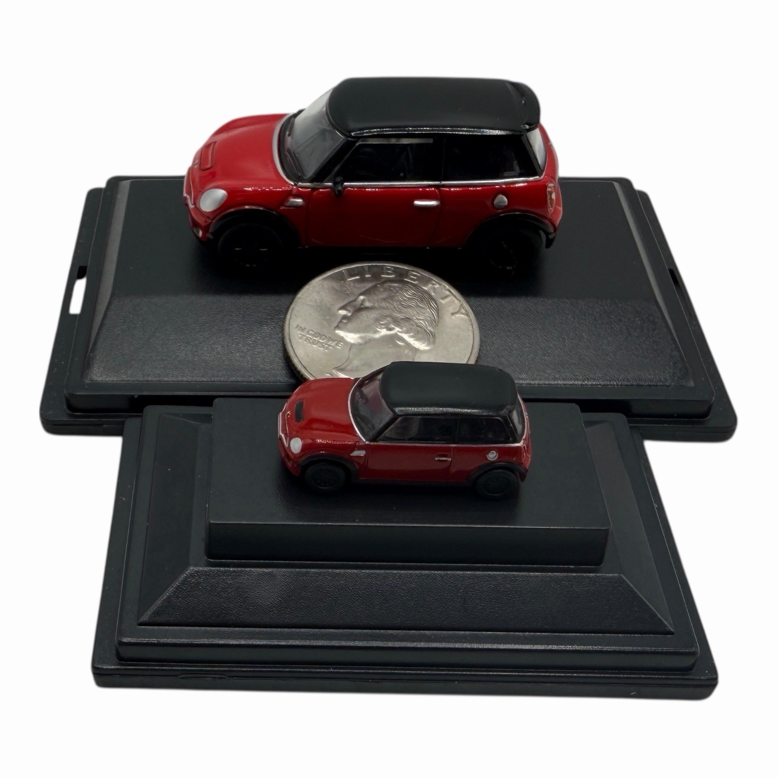 MINI Cooper S Hardtop R56 Chili Red with Black Roof Diecast car Pair of Two