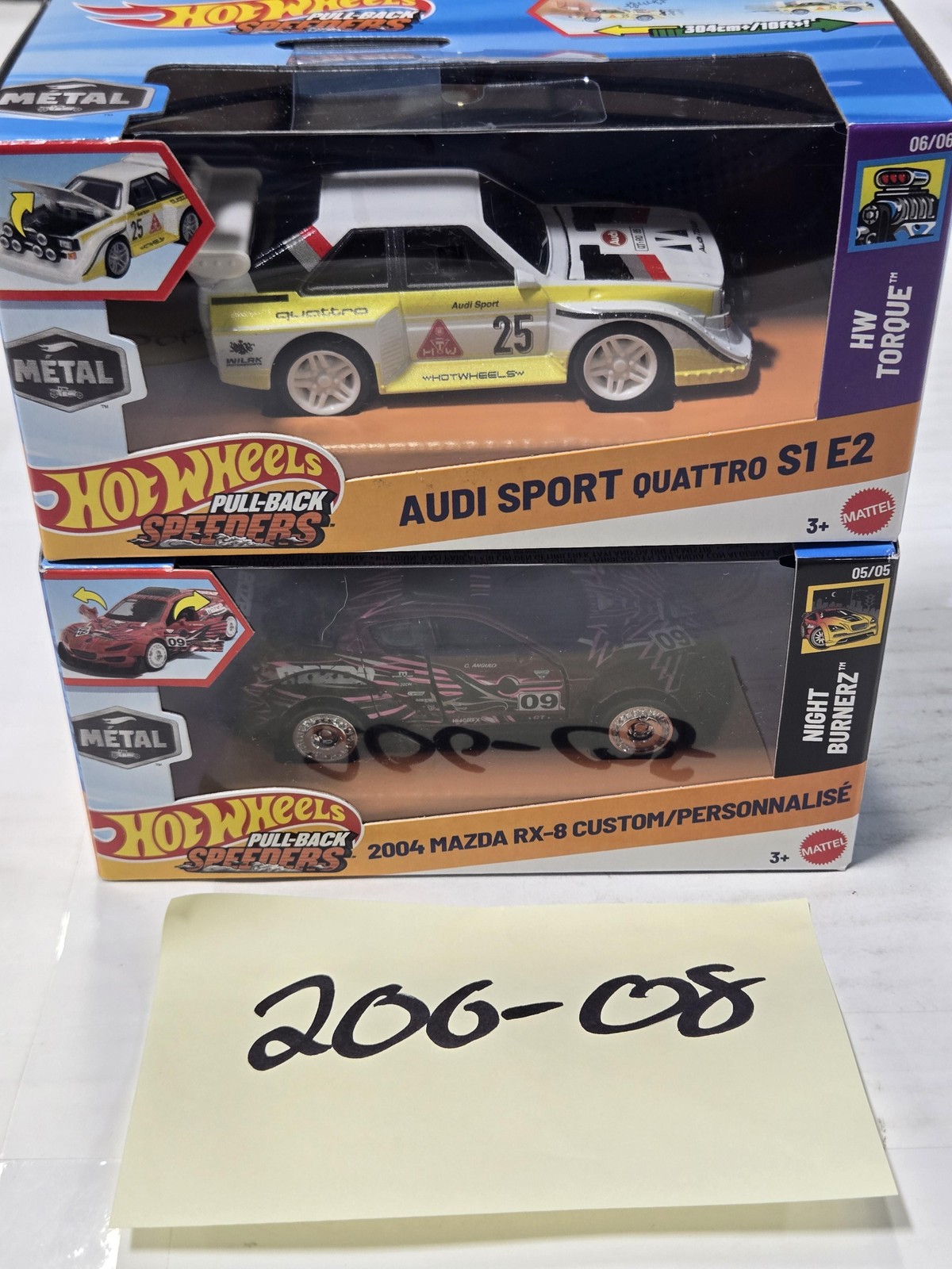 Hot Wheels Pull-Back Speeders Audi Sport Quattro Mazda RX-8 Metal Car Set 3+ New