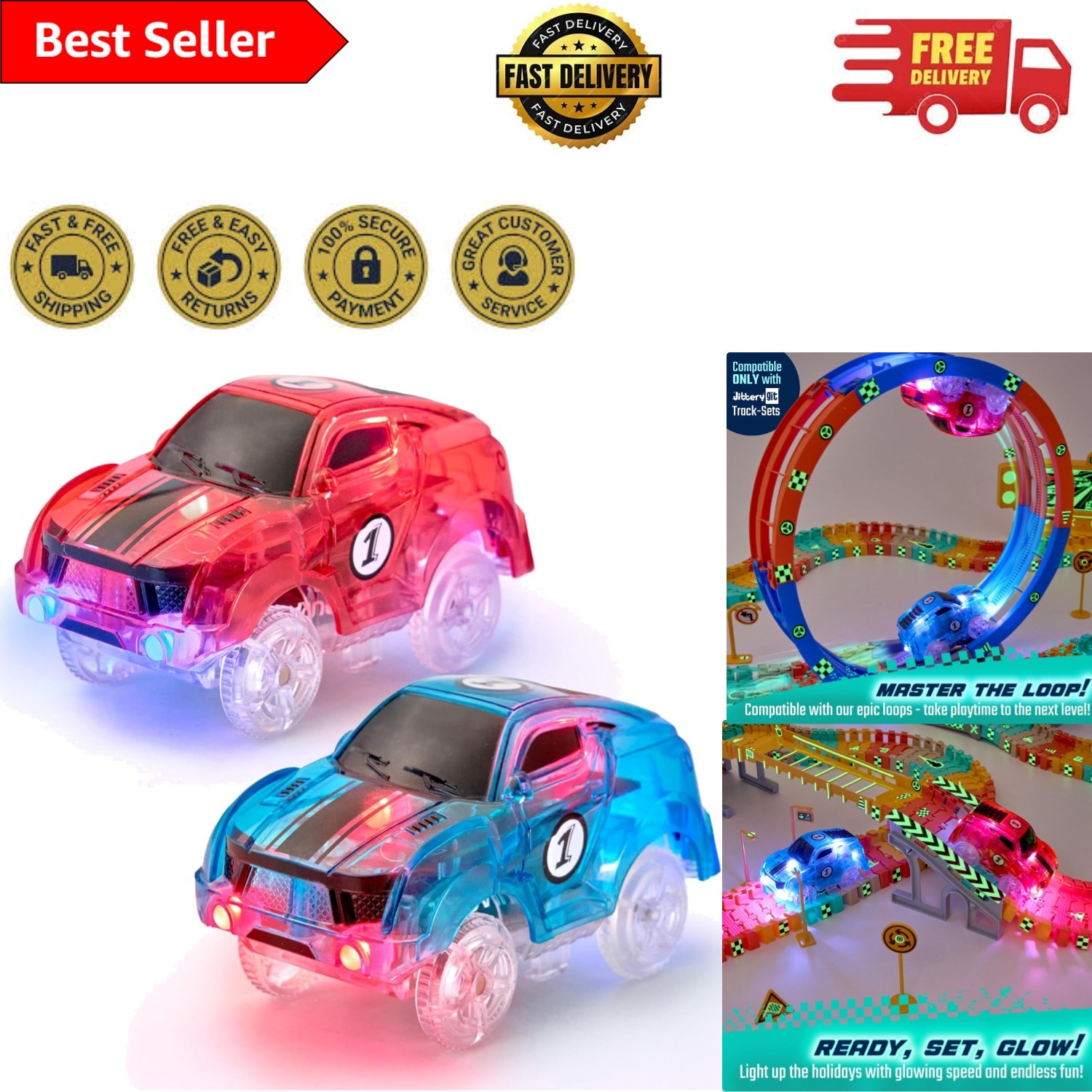 2-Pack Light-Up Racer Cars for Glow Tracks – Perfect Gift for Kids Aged 3-8