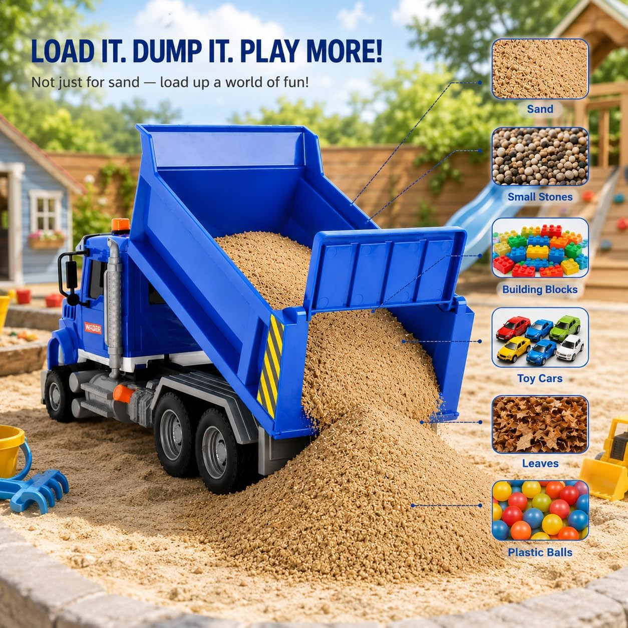 14″ Blue Large Dump Truck Toy,Construction Trucks for Boys Girls 3 4 5 6 7 8 Yea