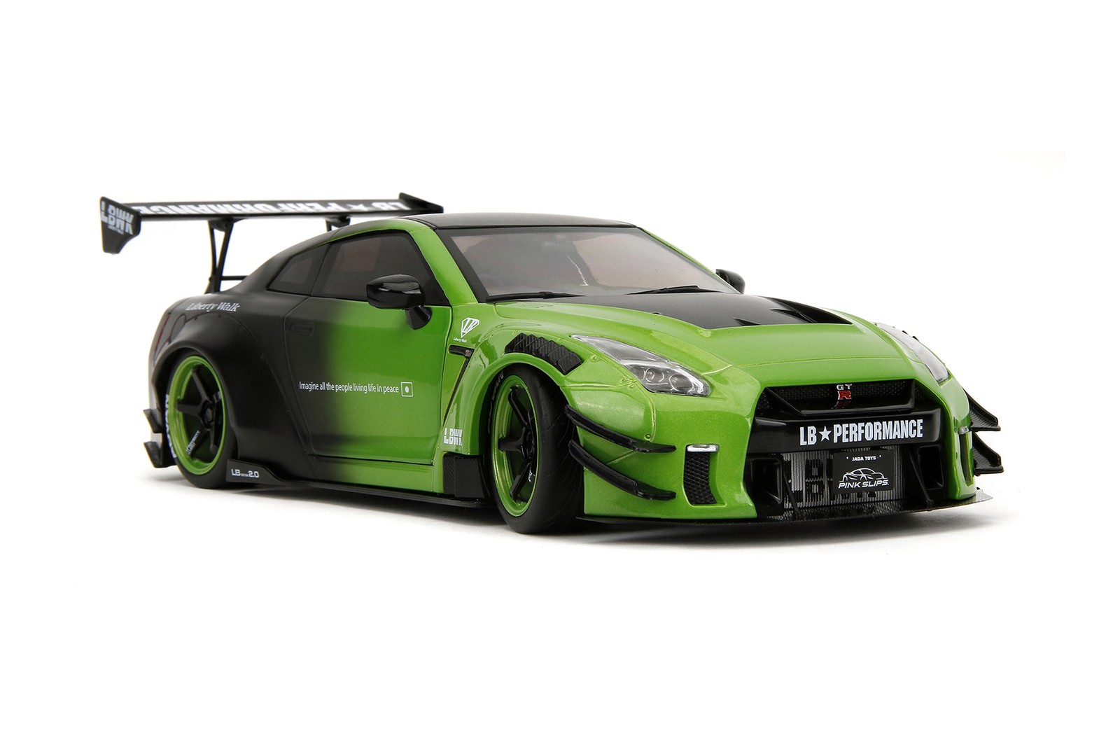 NISSAN GT-R (R35) W/LIBERTY WALK BODY KIT 2.0 /DISPLAY BASE 1/18 JADA TOYS 35724