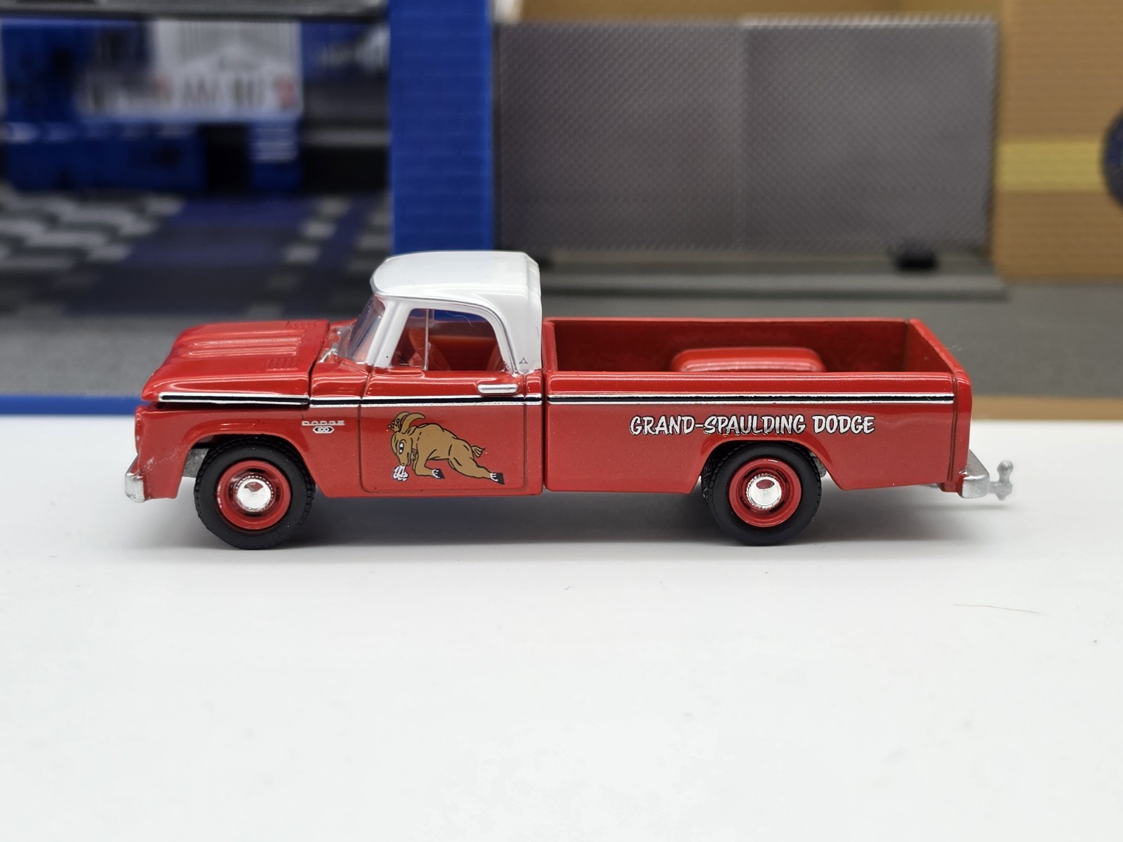 GREENLIGHT COLLECTIBLES 2024 LOOSE RED MR NORM’S 1966 DODGE D-100 W/CAR HAULER!!