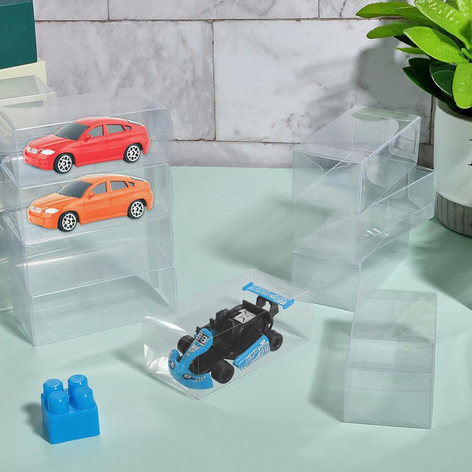 50pcs Clear PVC Display Case for 1/64 Hot Wheels & Tomica Model Cars Storage Box