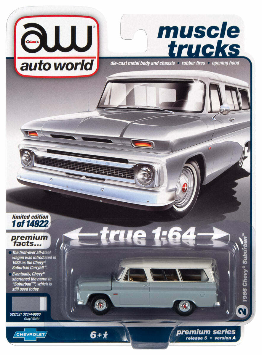 Auto World 1966 Chevrolet Suburban Gray Two Tone 1/64 Diecast Model Car AWSP091A