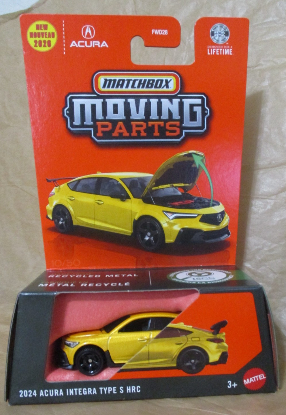 Matchbox Moving Parts 2024 Acura Integra Type S HRC Yellow 1/64 scale diecast