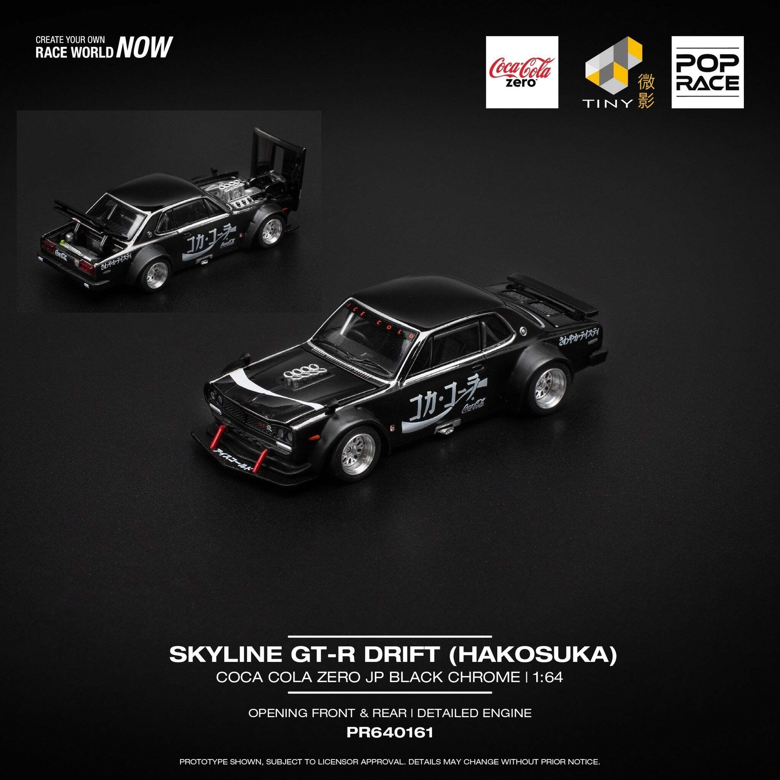 Pop Race 1/64 Skyline GT-R Drift (Hakosuka) – Coca Cola Zero JP Black Chrome