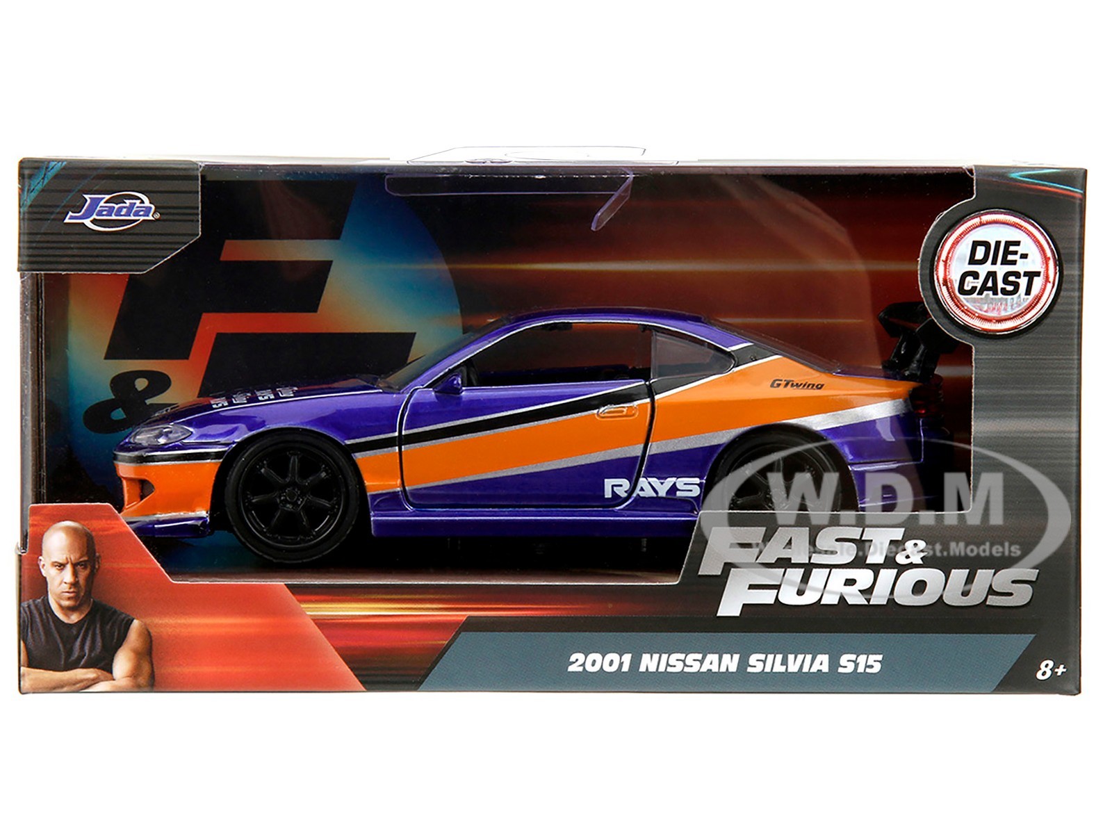 2001 NISSAN SILVIA S15 RHD BLUE “FAST & FURIOUS” 1/32 DIECAST CAR BY JADA 34446