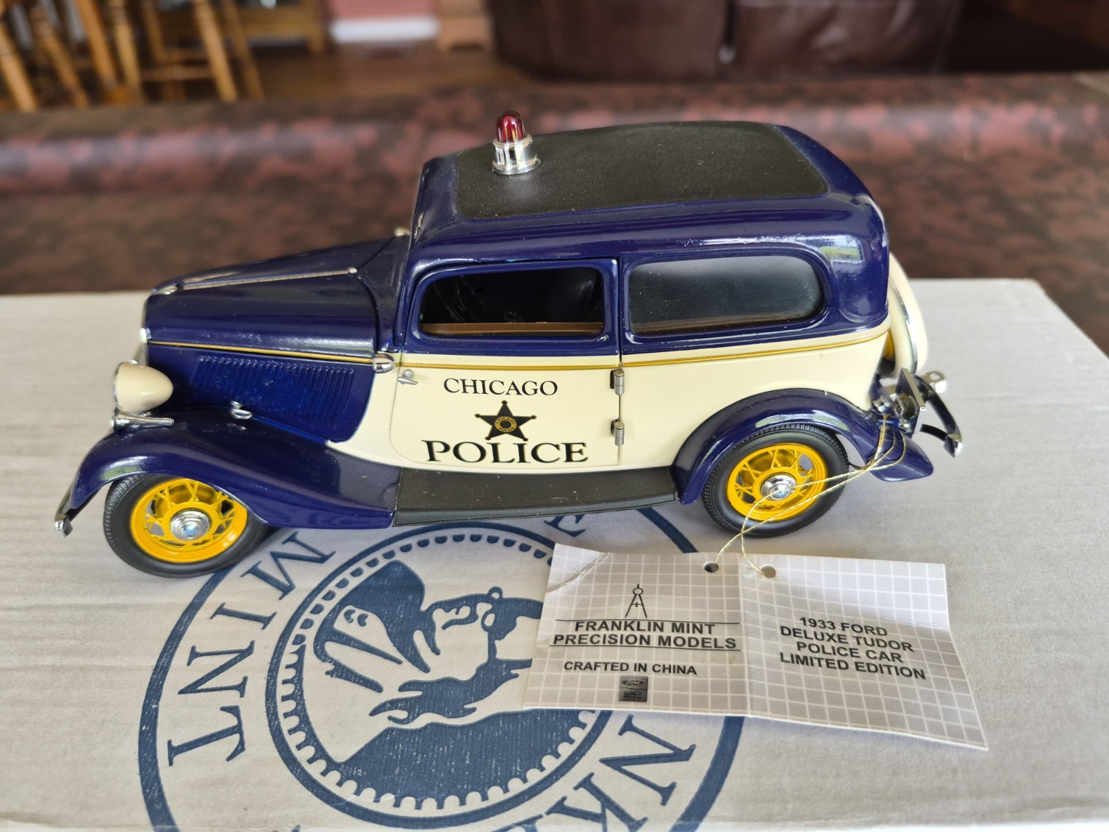 Franklin Mint 1933 Ford Tudor Police Car with Trailer & Paperwork Read Descrip.