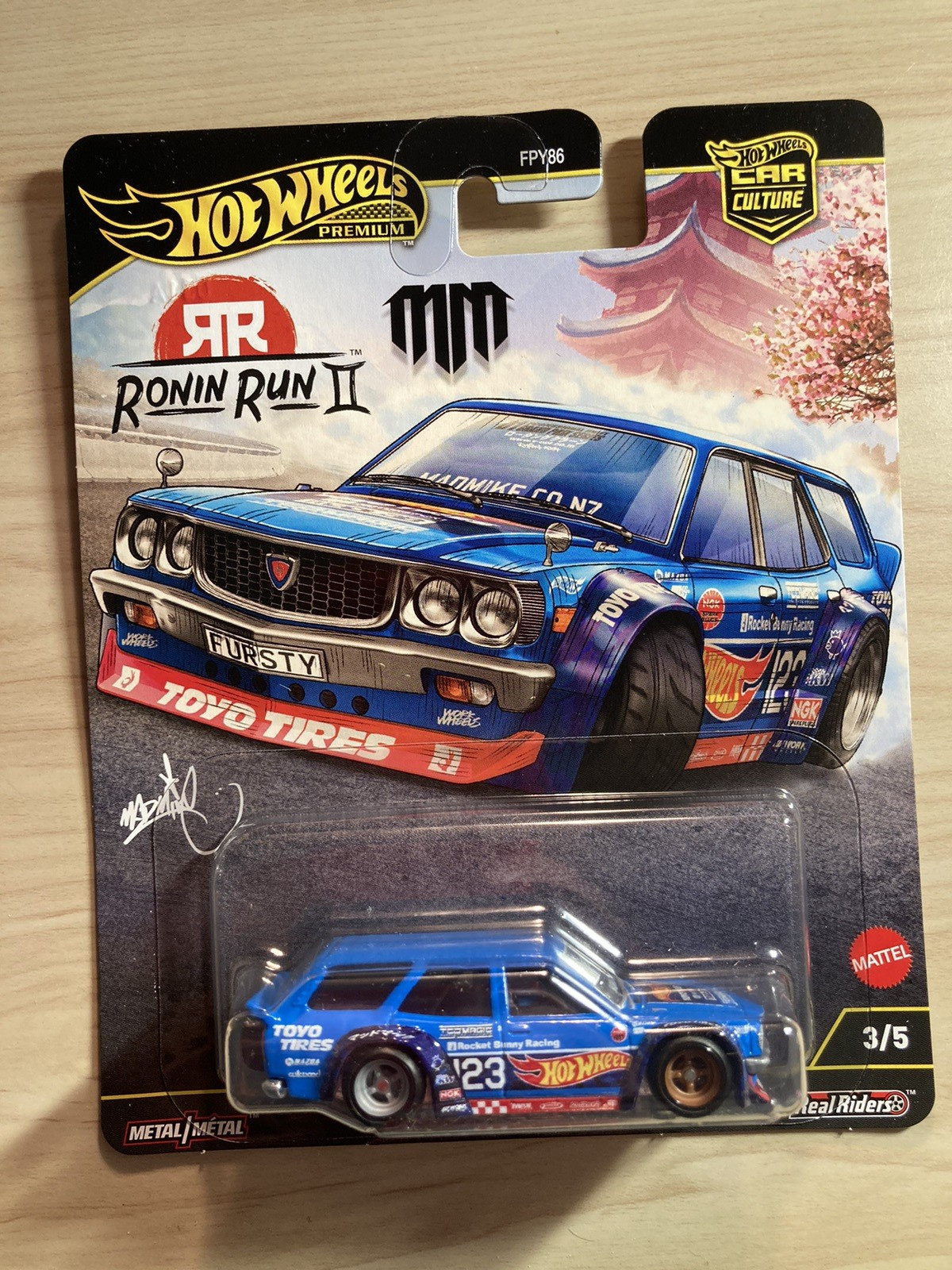 Hot wheels Mad Mike Mazda RX-3 Wagon Ronin Run 2 on Real Riders new on card
