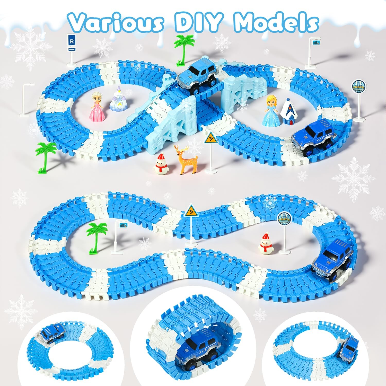 Frozen Race Track Toys for Girls Ages 3-8, 224 PCS Princess Castle Car Toys w…