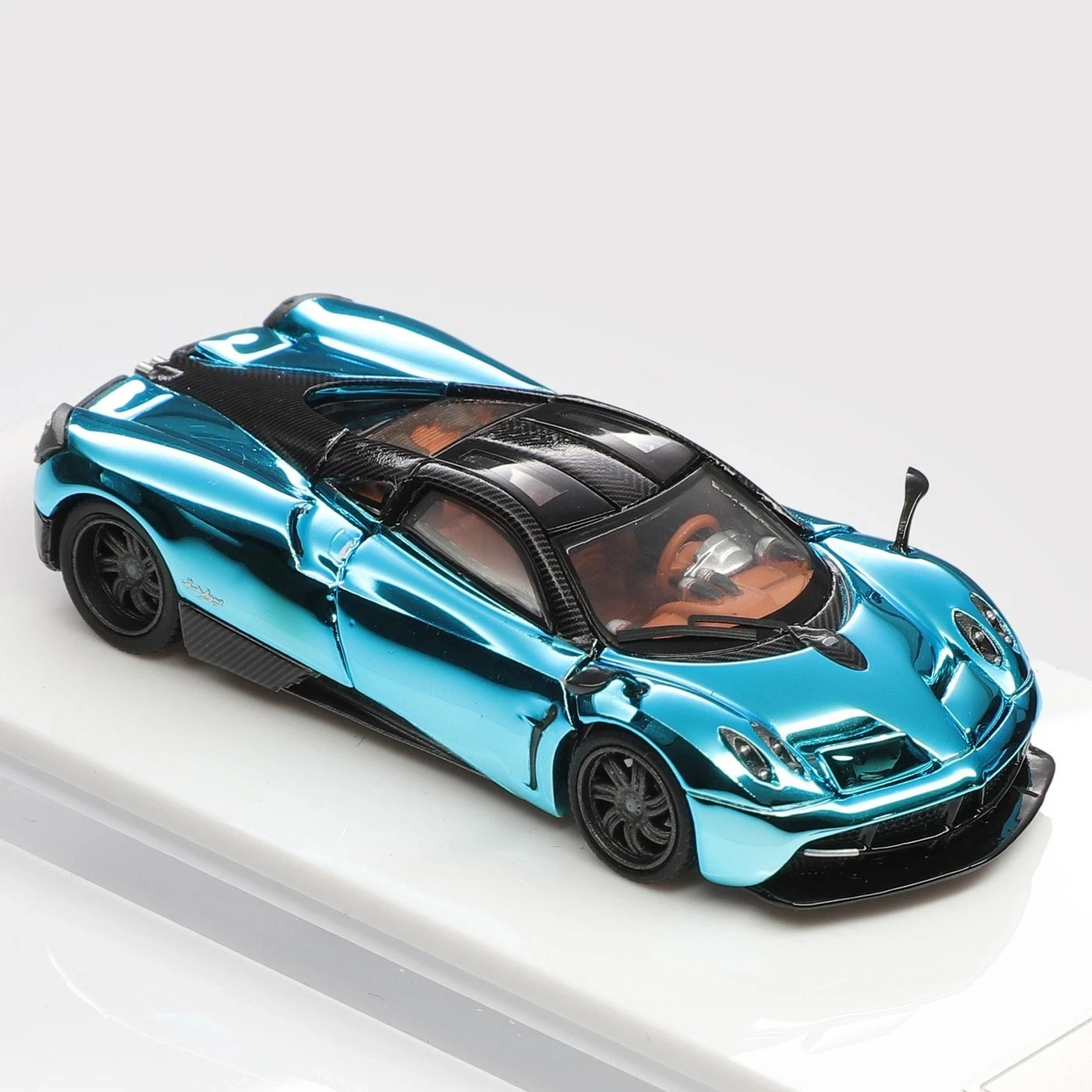 PAGANI HUAYRA 2014 DOORS OPEN REAR COMES OFF CHROME BLUE 1/64 DIECAST CAR BY HKM
