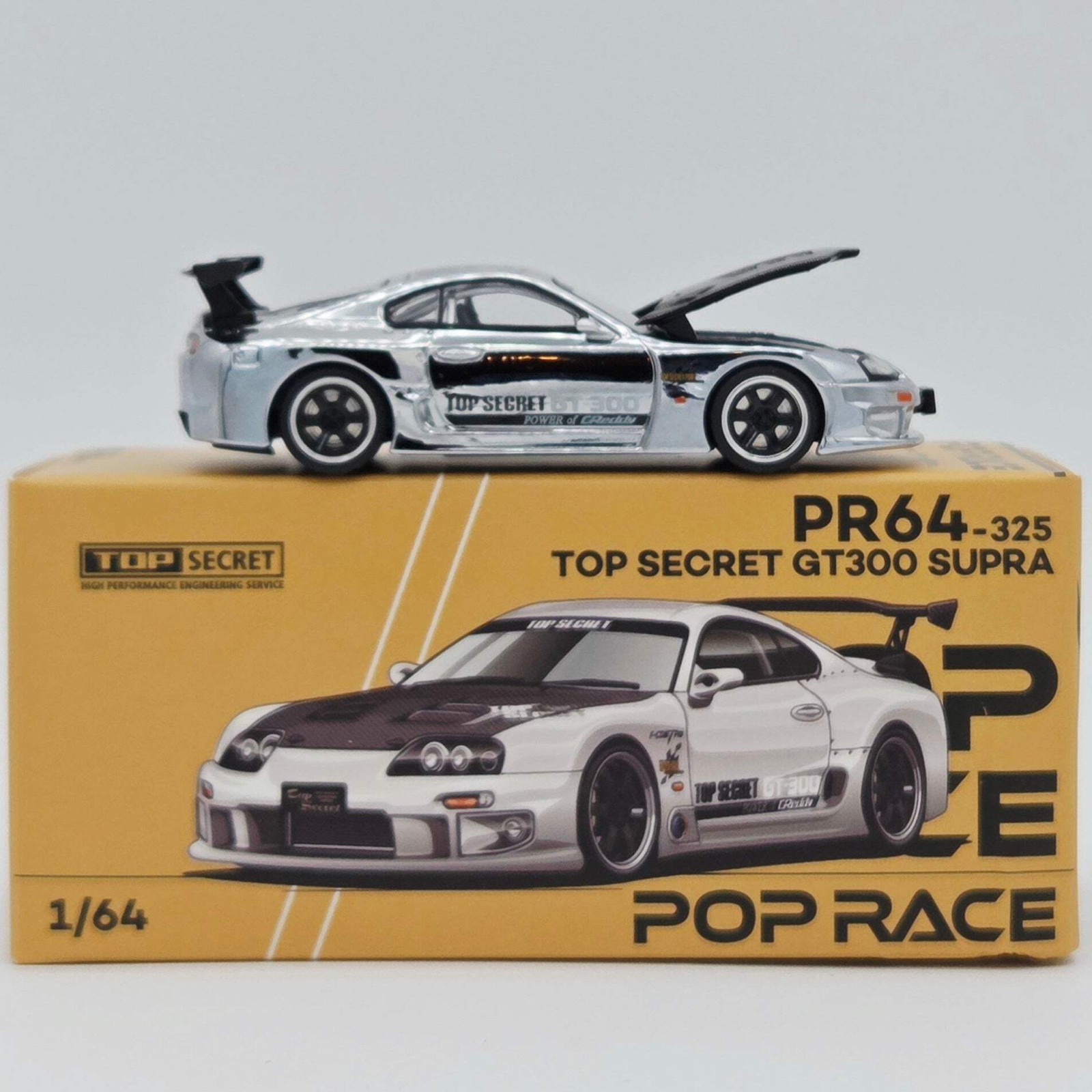Pop Race Top Secret Toyota GT300 Supra – 1:64, Silver Chrome (2026)