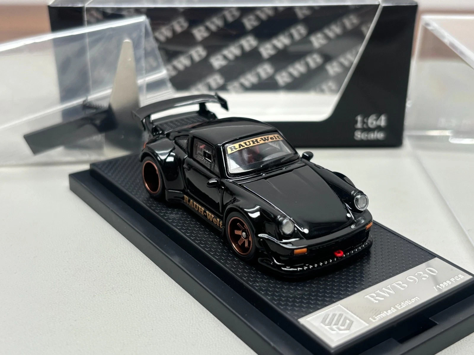PORSCHE RWB 930 BLACK FULLY OPENING 1/64 DIECAST CAR BY FG MODEL AMAZING QUALITY