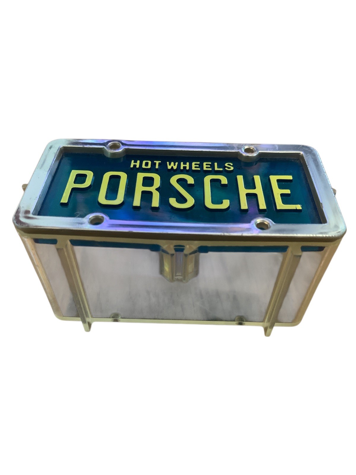 1987 HOT WHEELS PARK N PLATES PORSCHE display box, blue and yellow colors